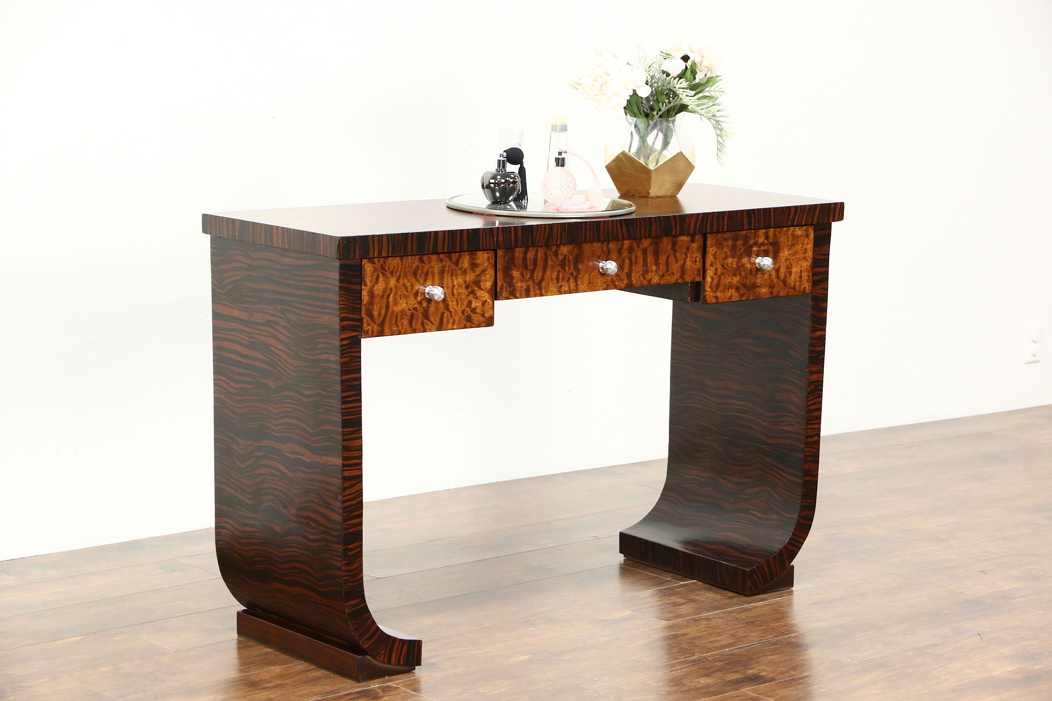 Sold Macassar Ebony Birdseye Curly Maple Art Deco Desk Vanity