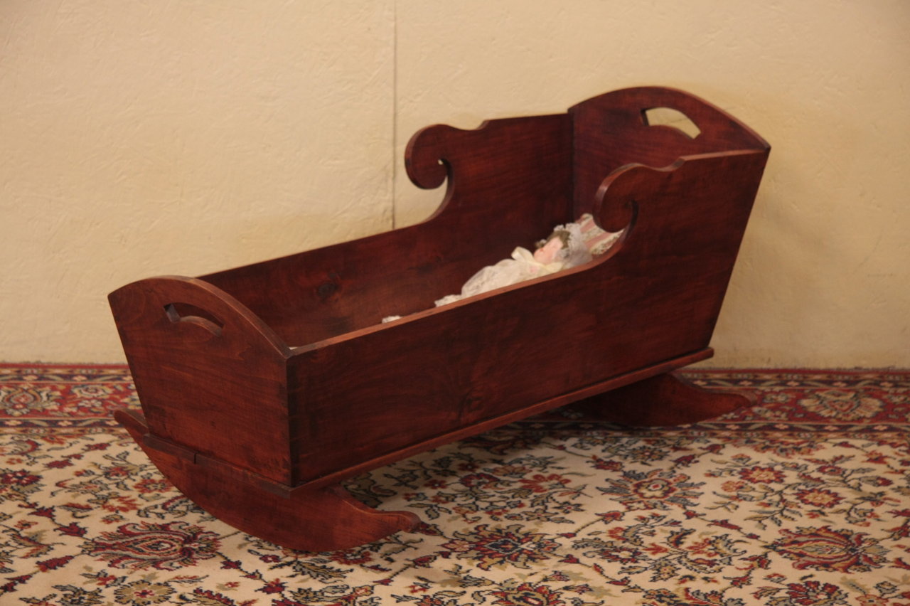 Farmhouse Country Pine Antique Primitive Rocking Baby Cradle