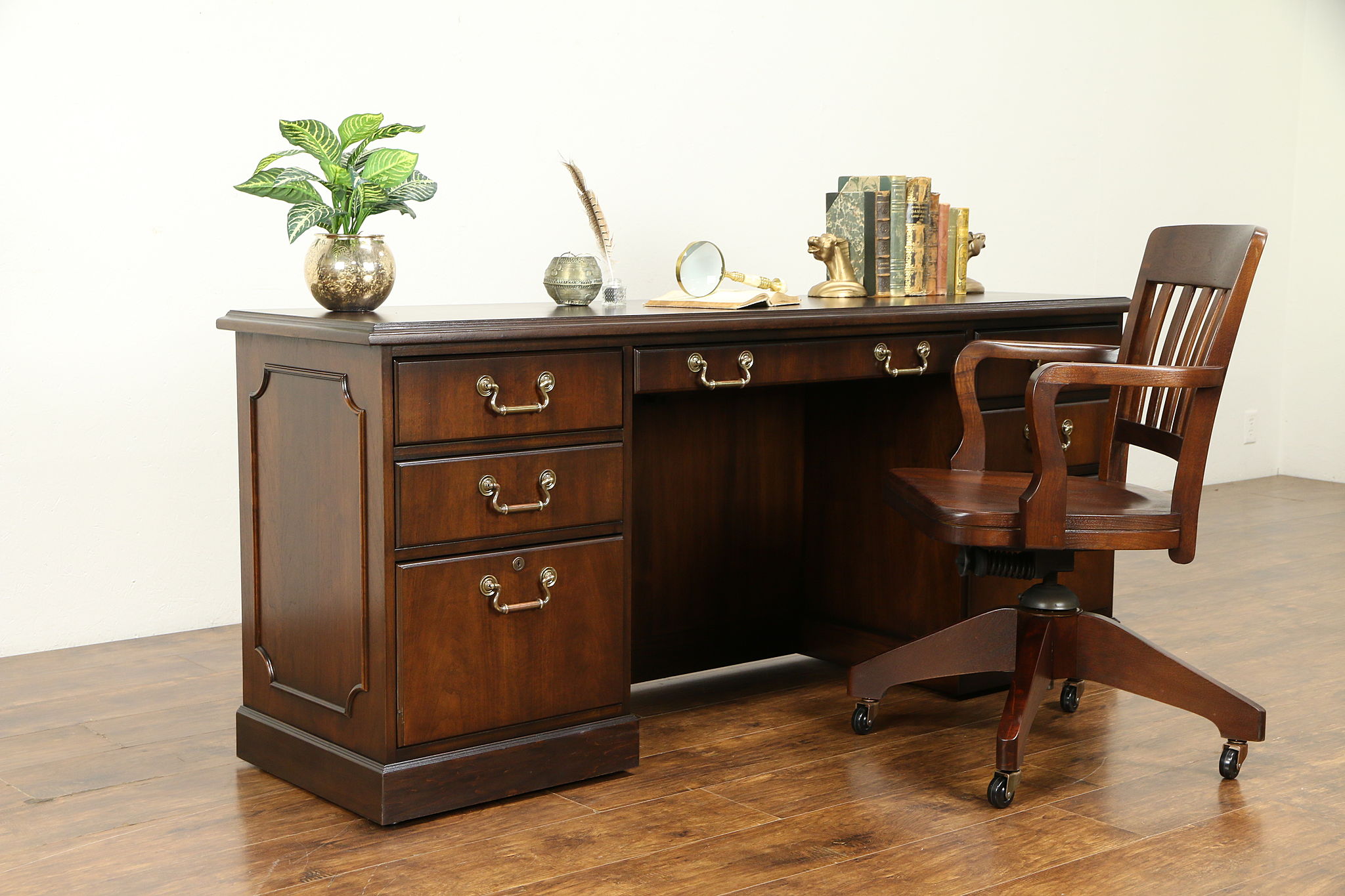 Sold Credenza Or Vintage Walnut Computer Desk 2 File Drawers