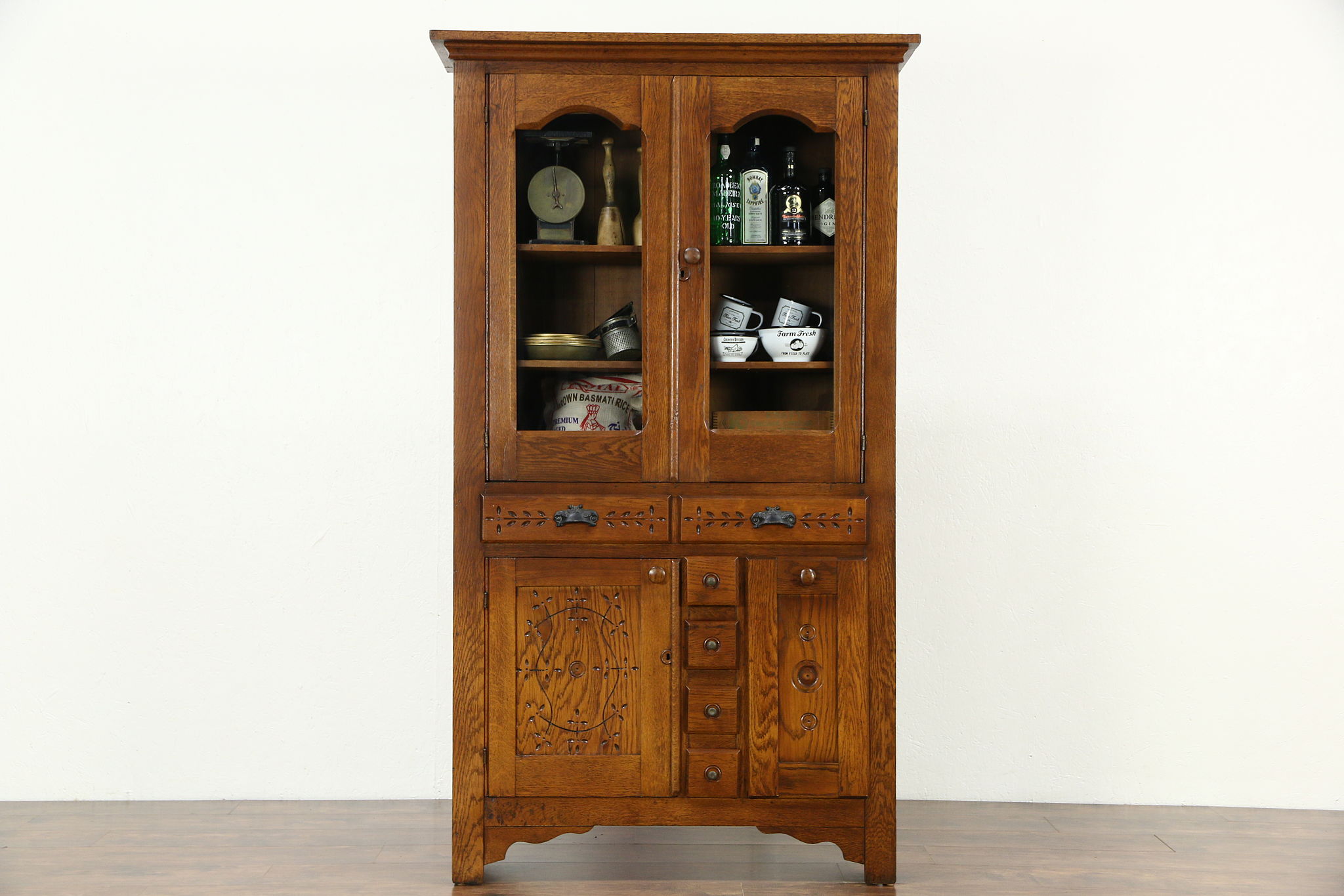 Sold Victorian Eastlake 1895 Antique Oak Pantry Cabinet Kitchen