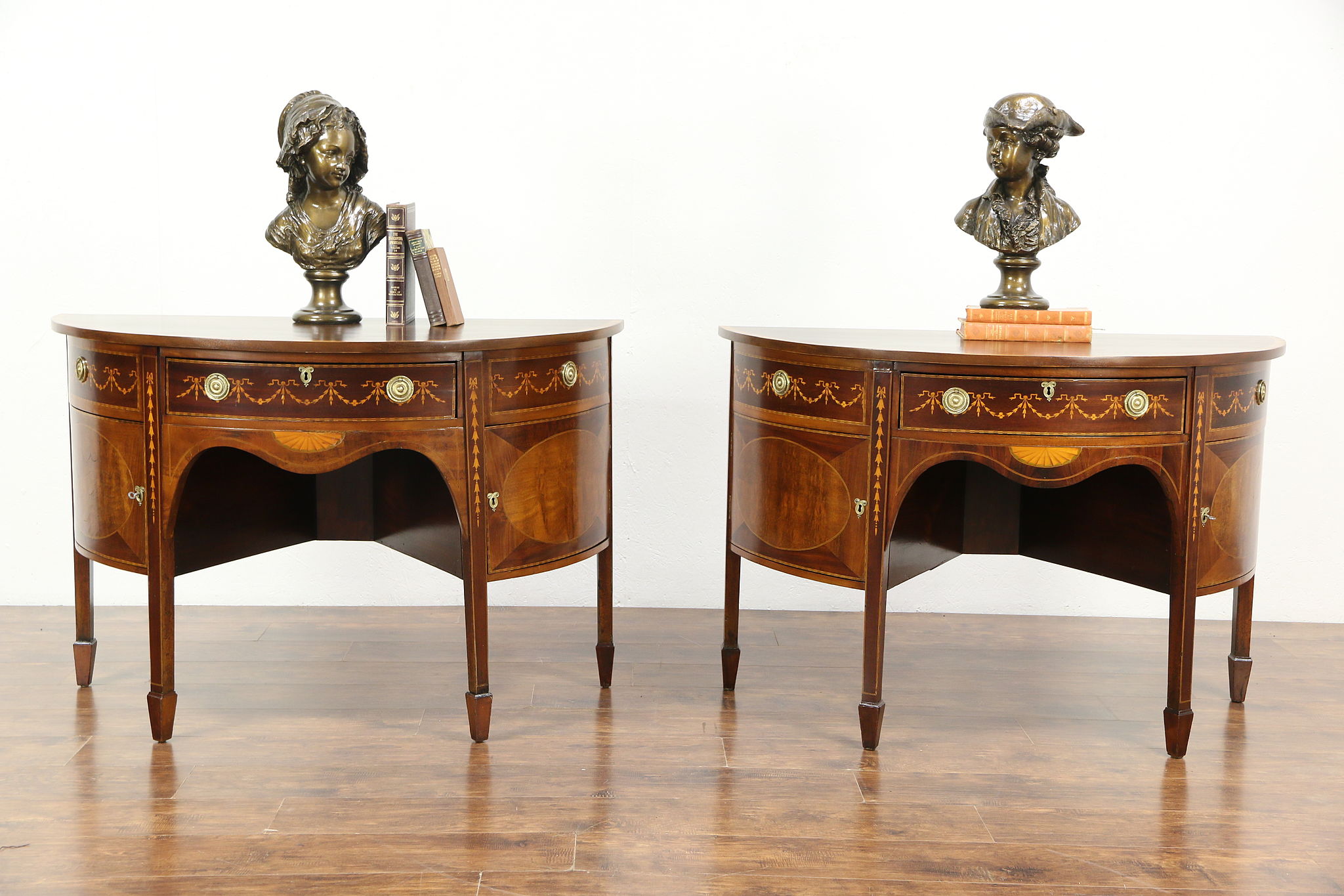 Sold Pair Of Antique Demilune Half Round Console Tables Or