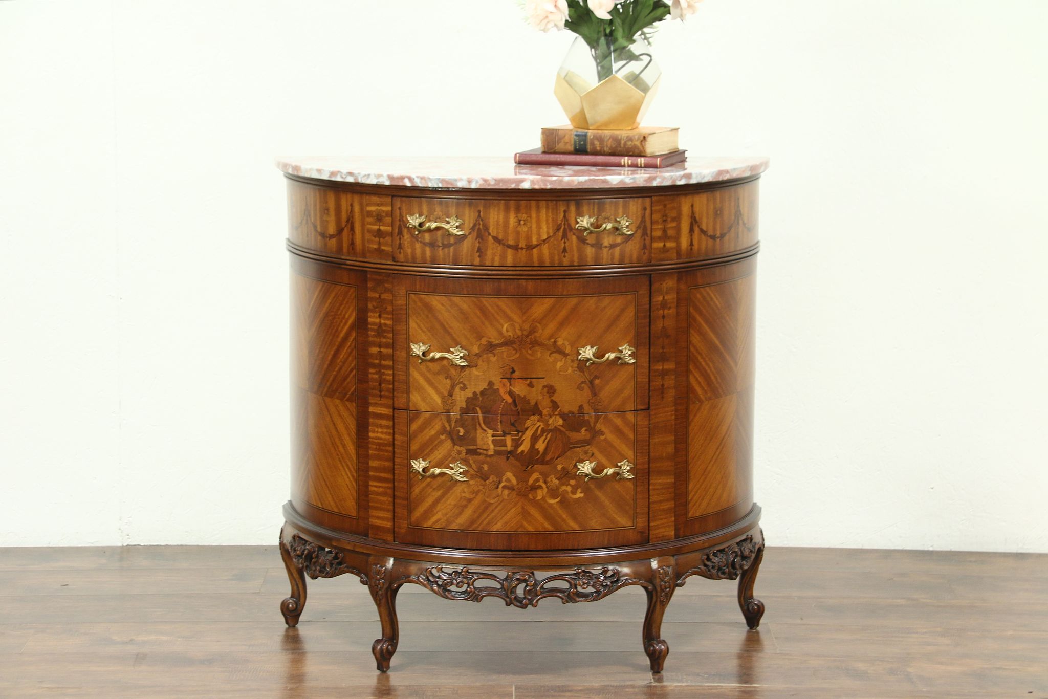 Sold Marble Top Demilune Half Round Antique Console Cabinet