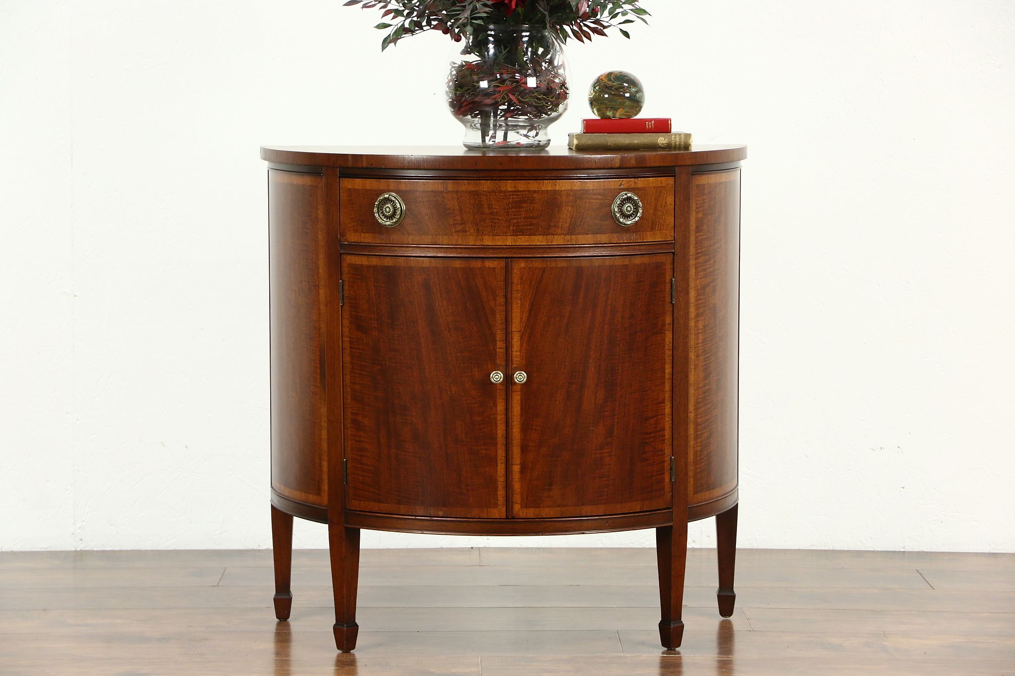 Sold Demilune Half Round Banded Mahogany Vintage Hall Console