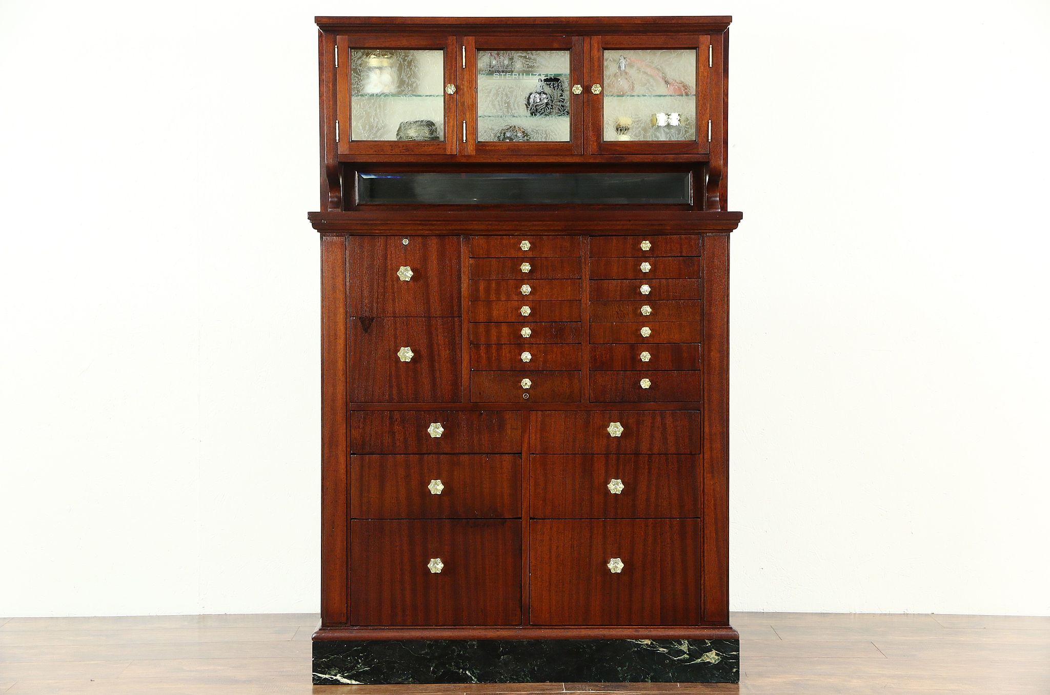 Sold Dentist Antique 1910 Antique 22 Drawer Mahogany Marble