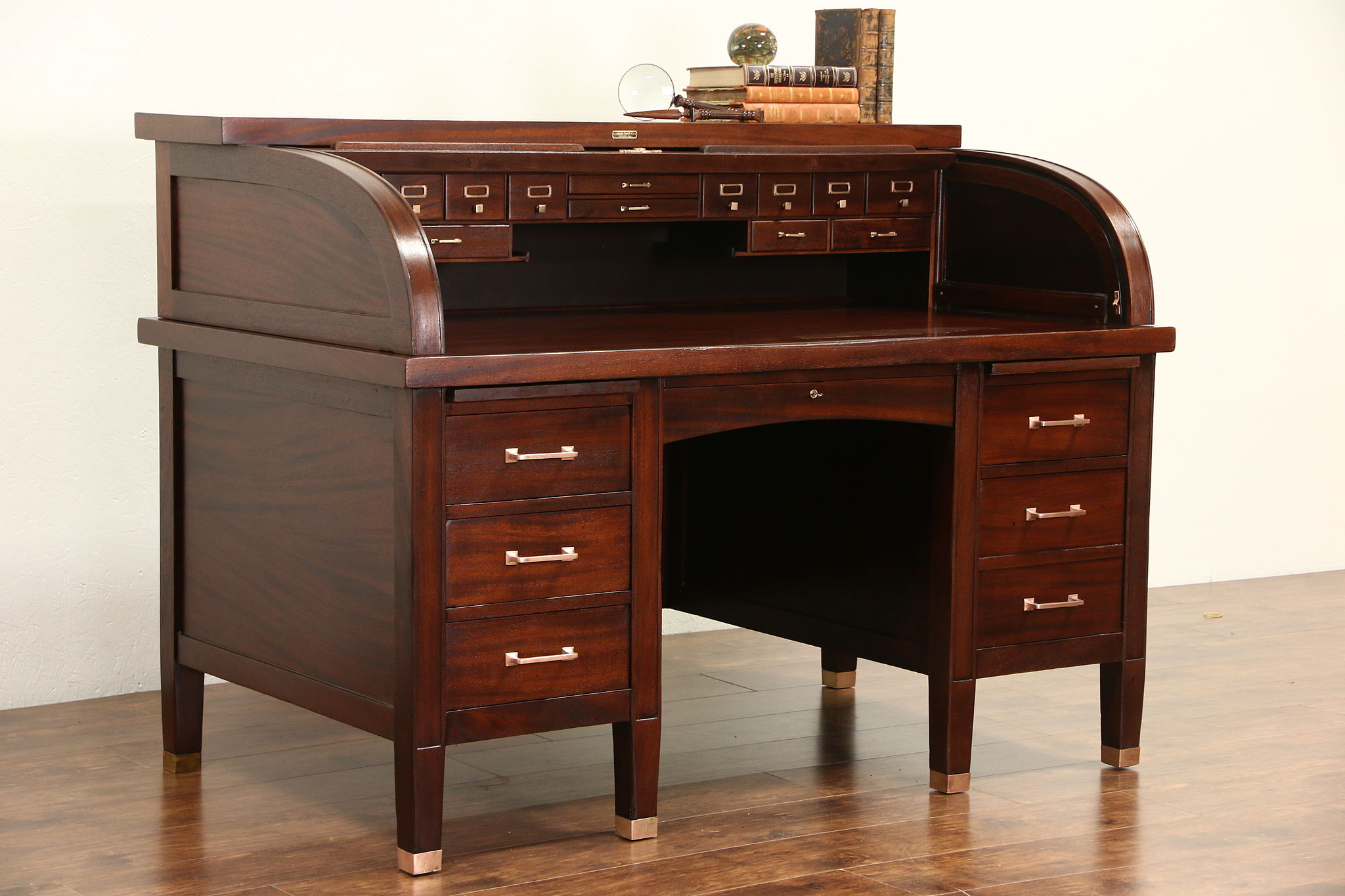 Sold Mahogany C Curve 1910 Antique Roll Top Desk Bronze