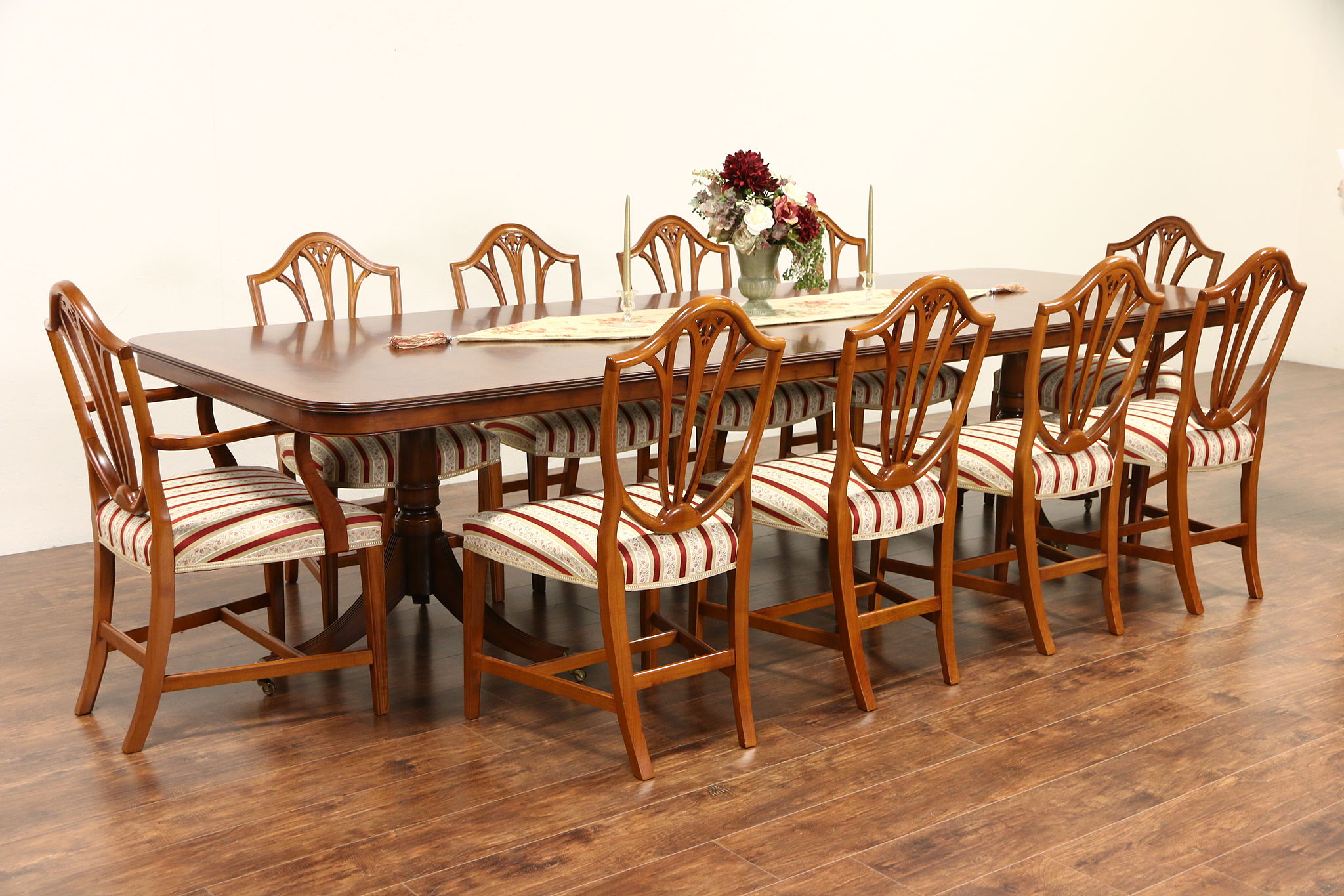 Georgian Design Vintage Dining Set Table 3 Leaves WITHOUT 10 Cherry Chairs