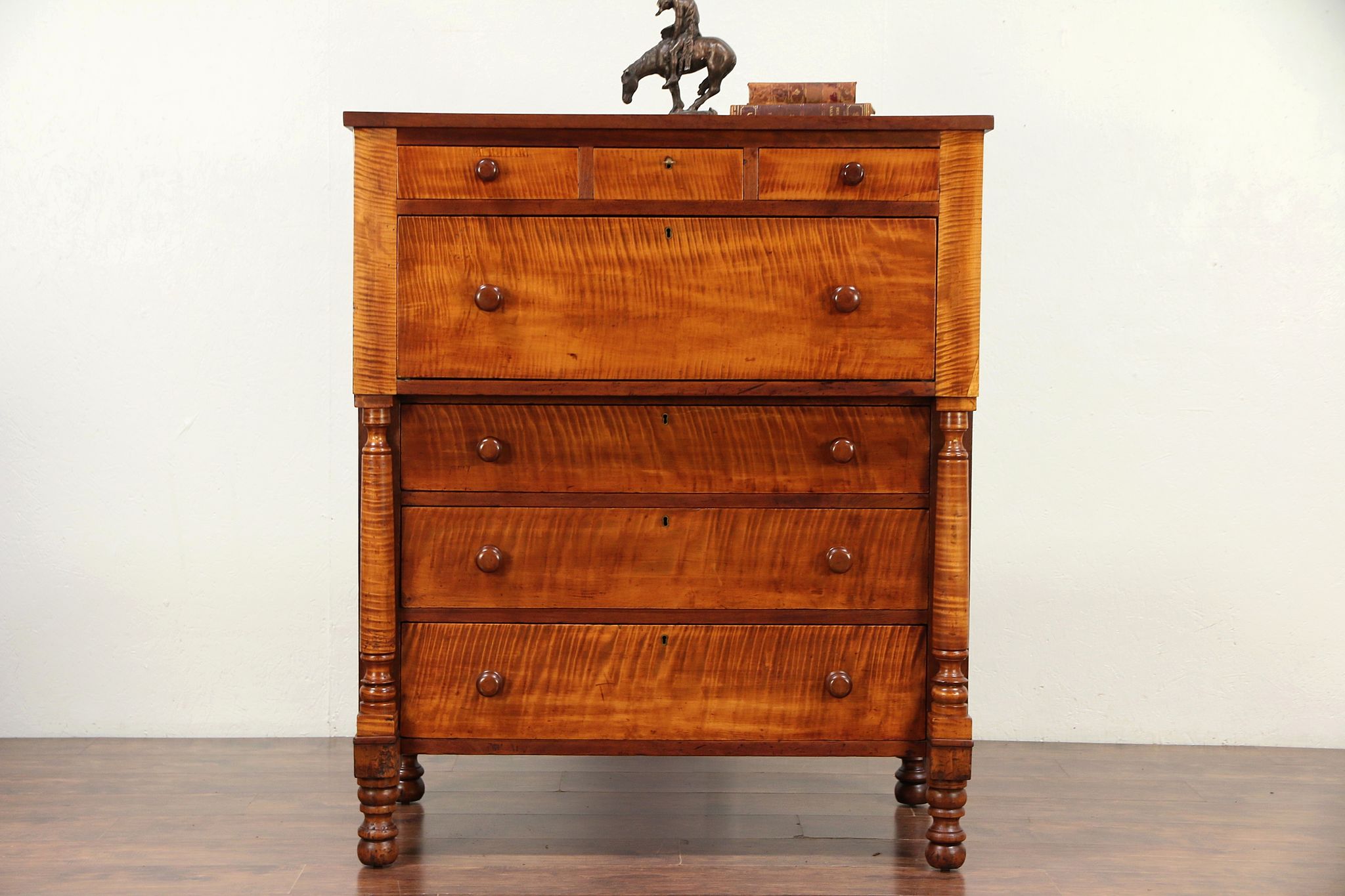 Sold Empire Antique Curly Tiger Maple Cherry Chest Or Dresser
