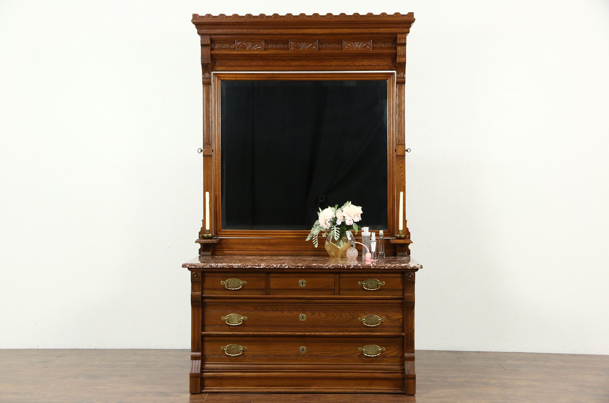 Sold Victorian Eastlake Antique Marble Top Chest Or Dresser