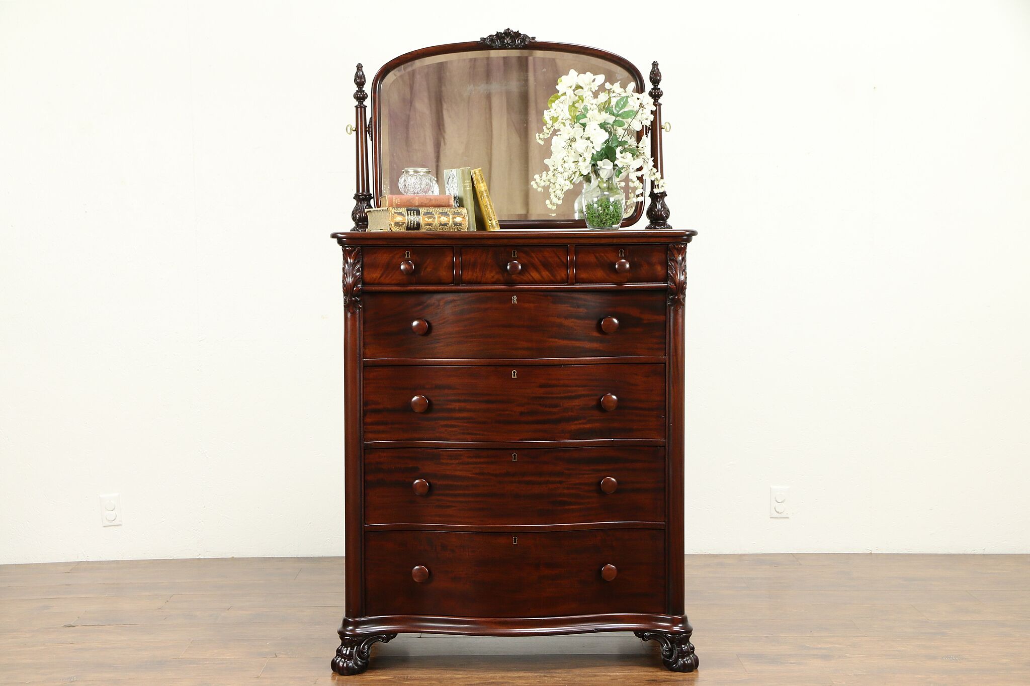 Sold Empire Antique Mahogany Highboy Or Tall Chest Beveled