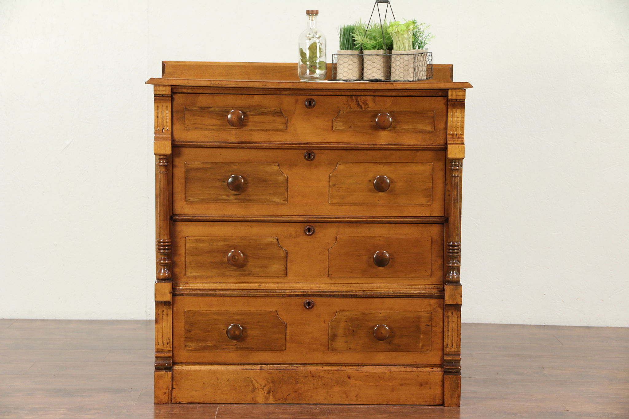 Sold Victorian Eastlake Antique Maple Chest Or Dresser Columns