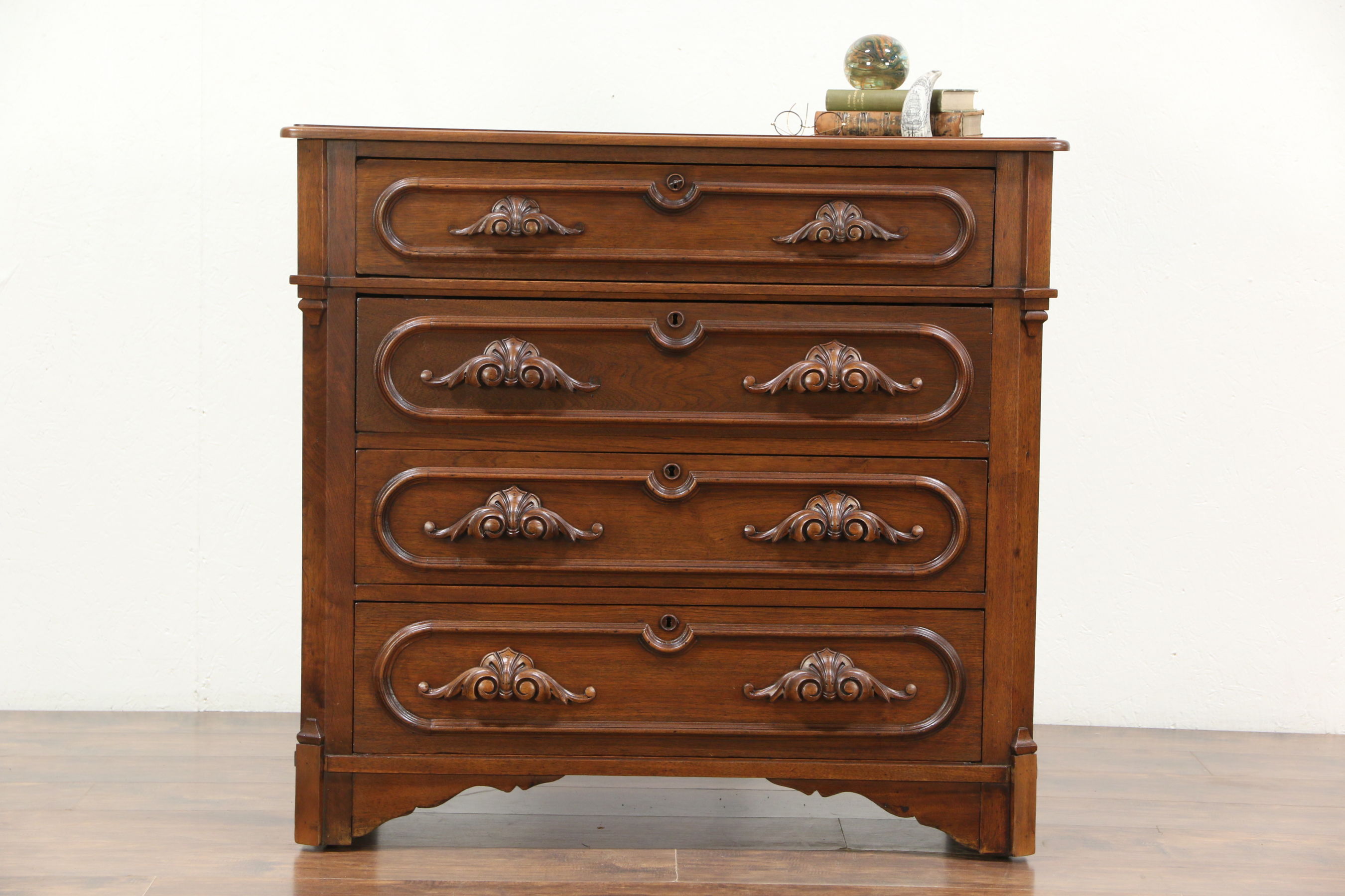 Sold Victorian Antique 1860 Carved Walnut Dresser Or Chest