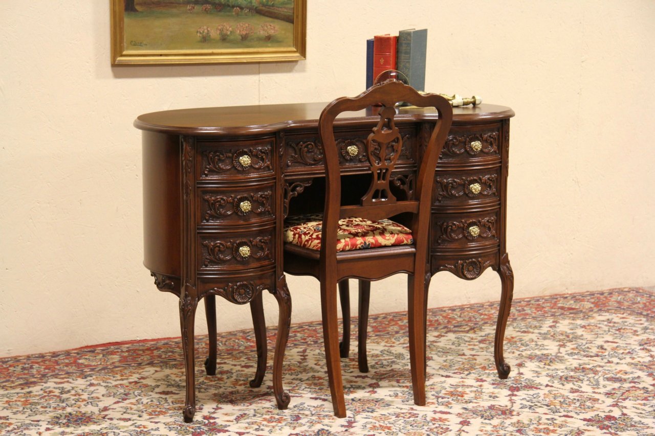Antique desk sales and chair set