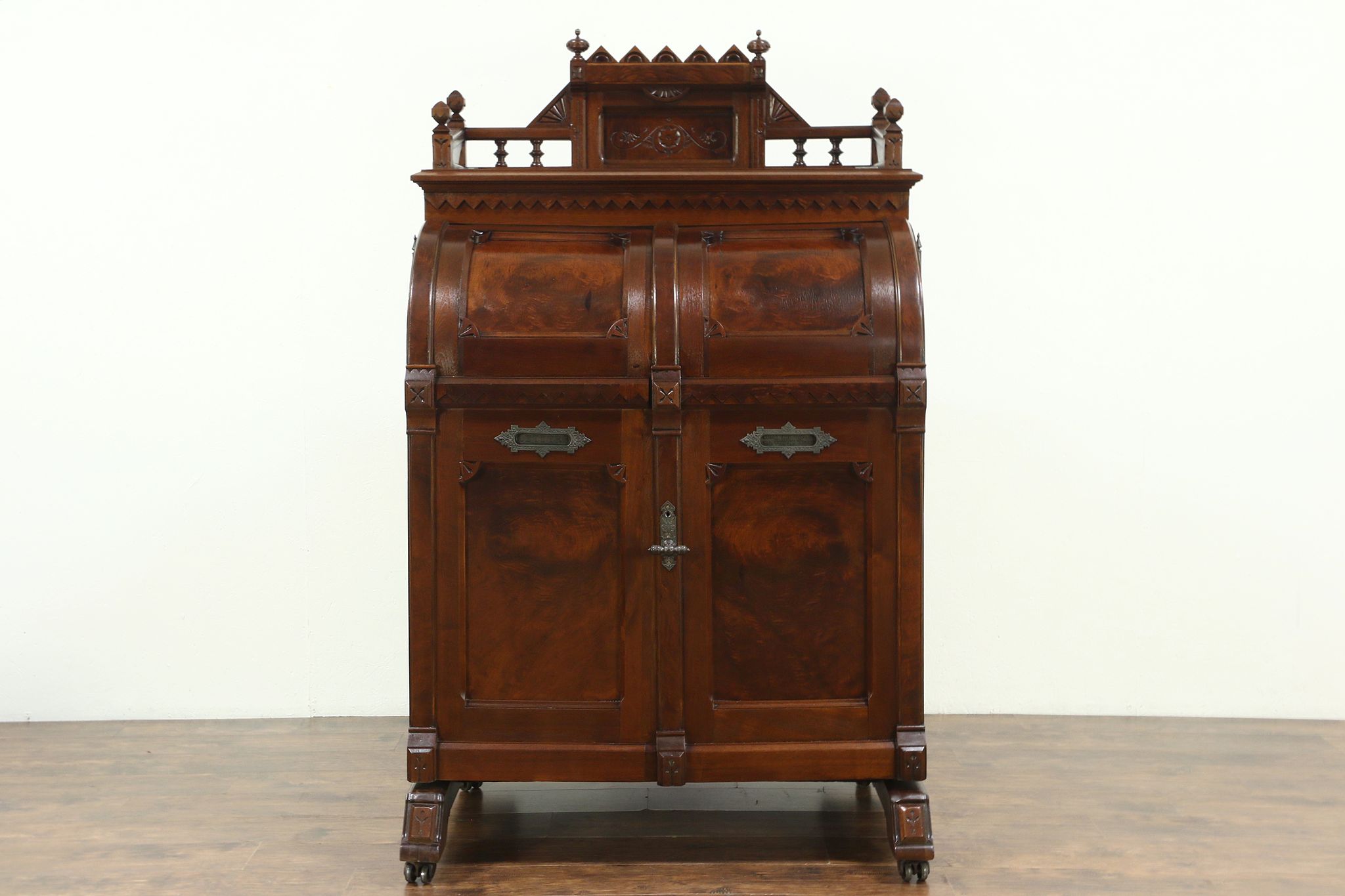 Sold Wooton Victorian Antique Walnut Burl Desk Signed 1885