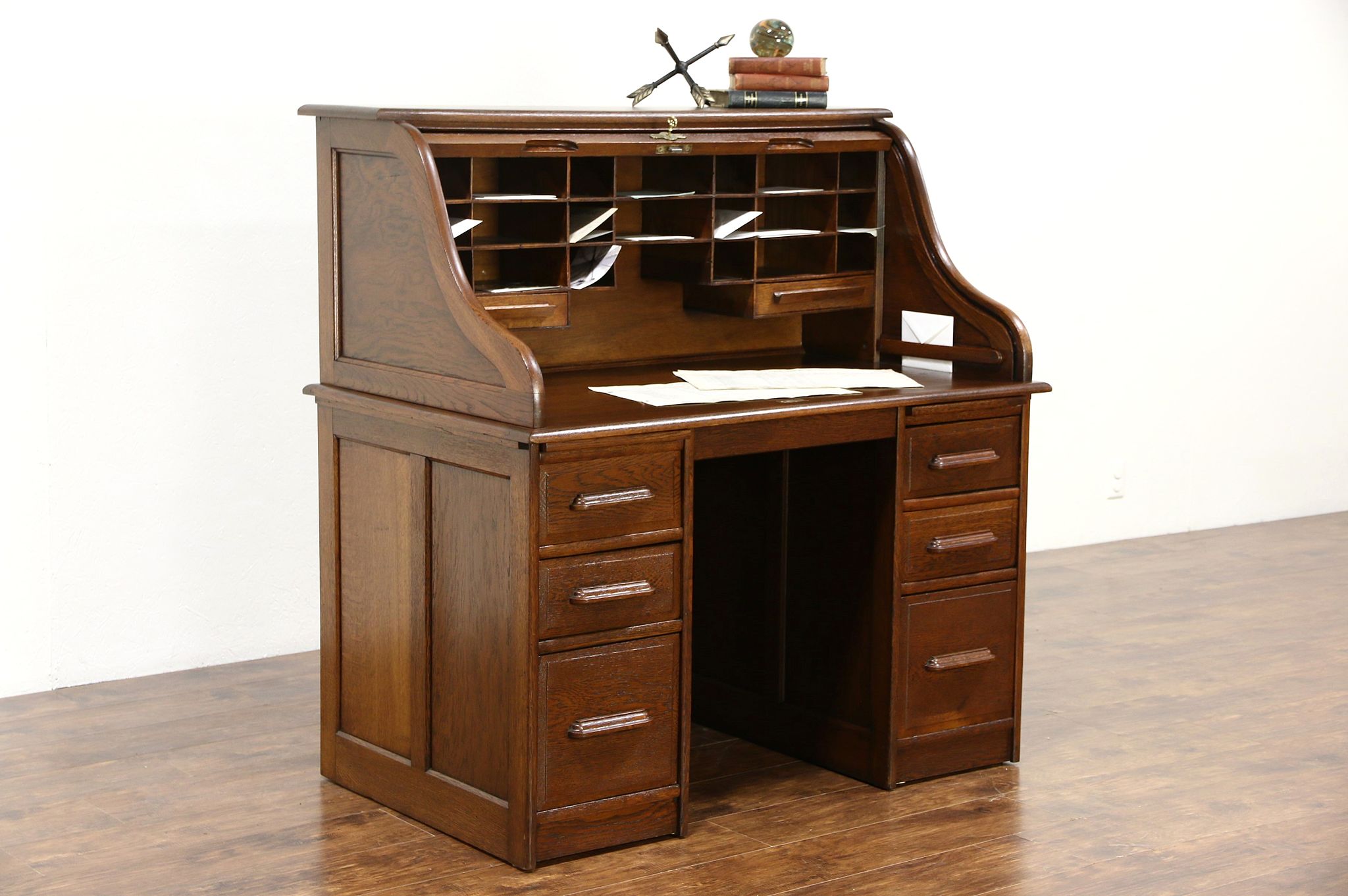 Sold Oak S Curve 1895 Antique Rolltop Desk Signed Tebbit Of