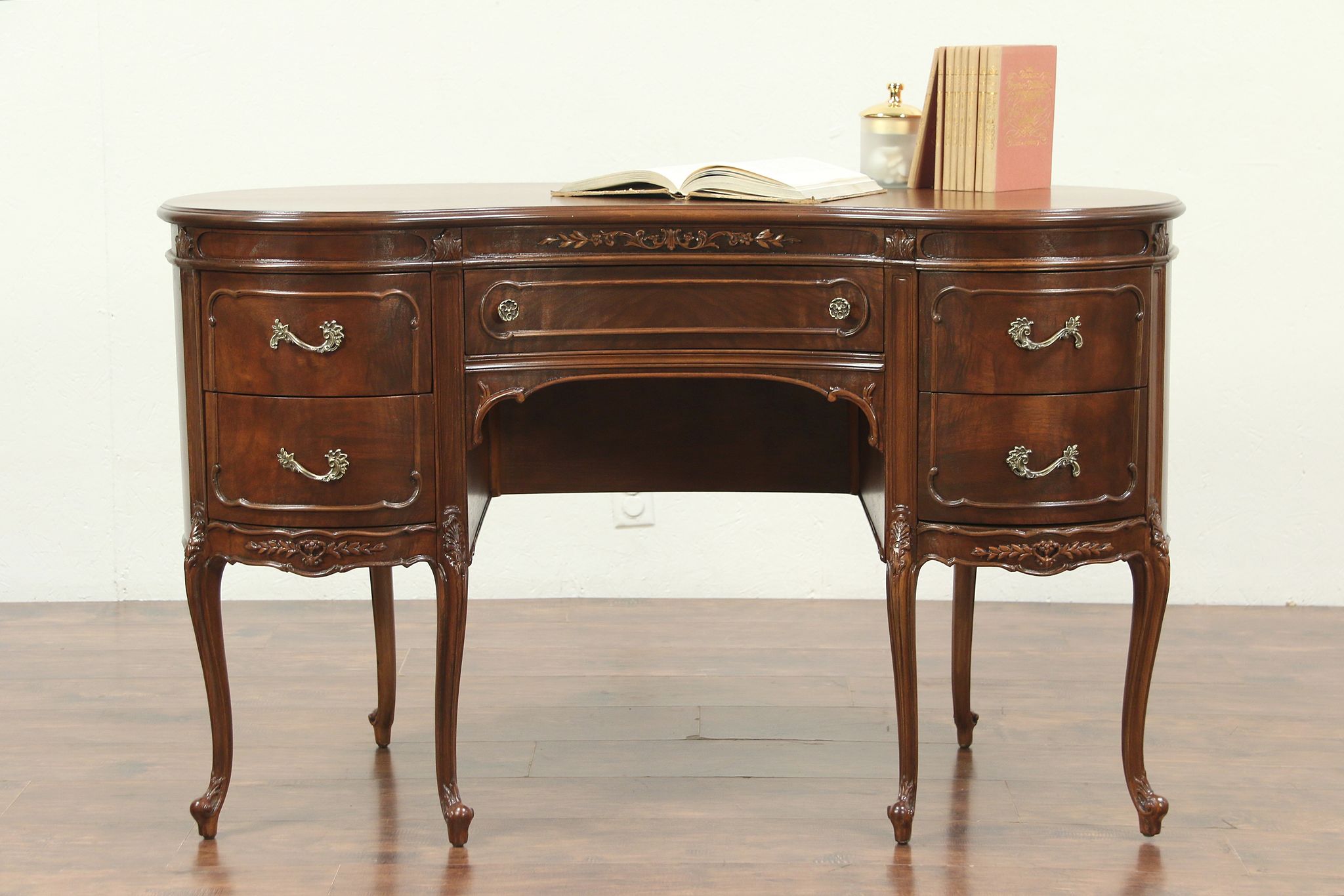 Sold French Style Vintage Carved Walnut Kidney Shape Desk Mt