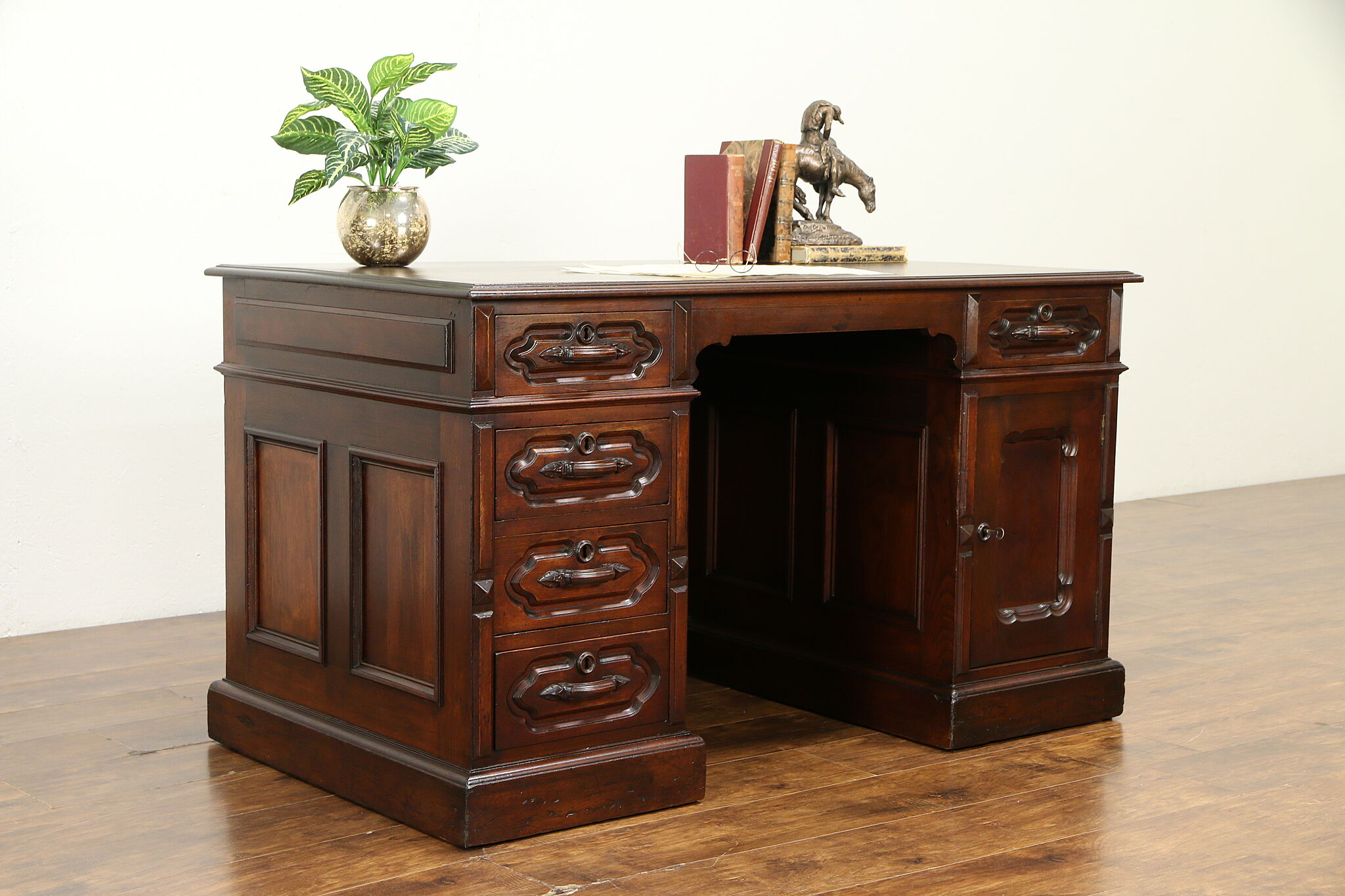 Sold Victorian Antique 1880 Carved Walnut Library Desk Secret