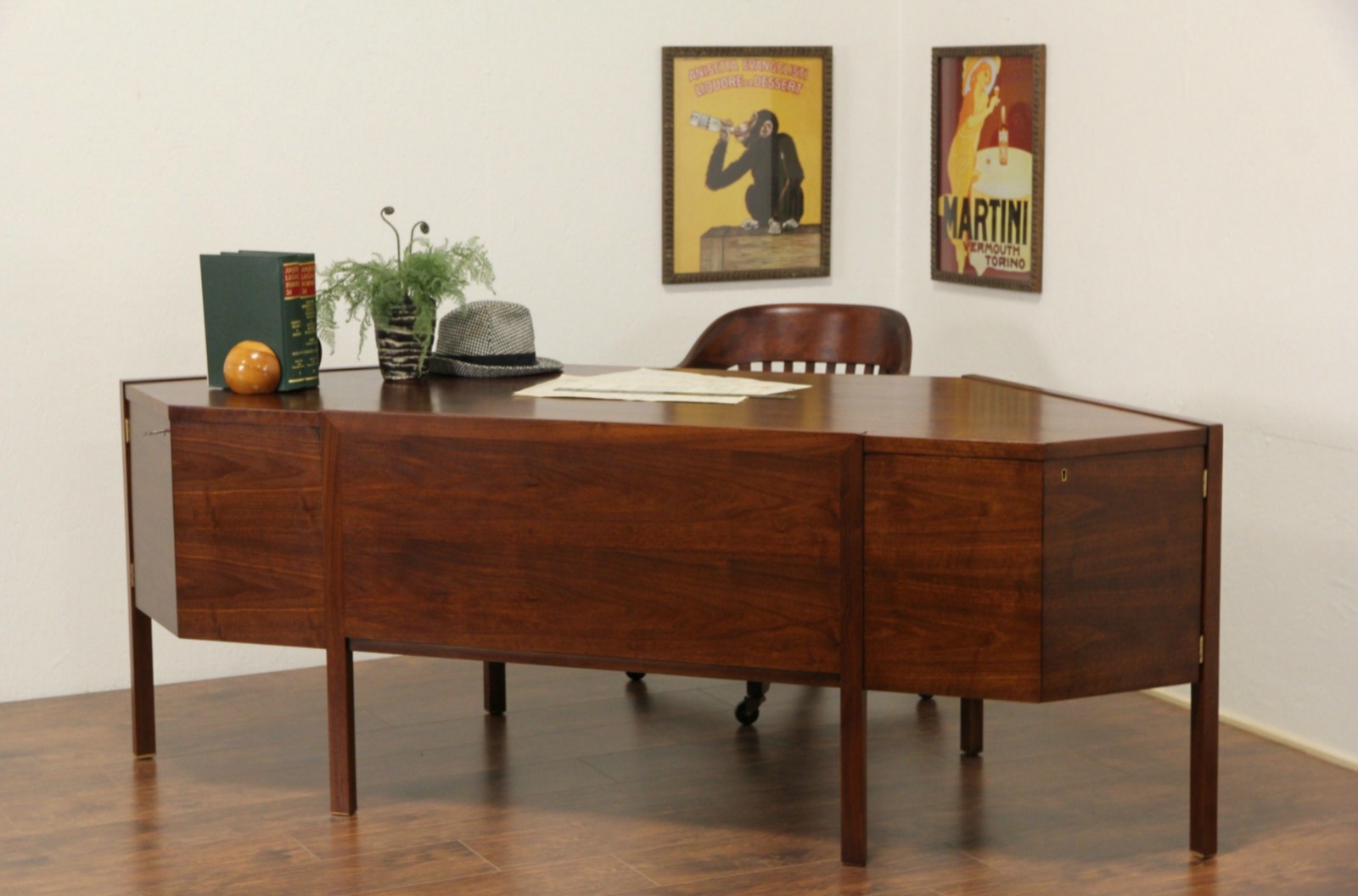 Sold 1960 Vintage Midcentury Modern Dunbar Executive Walnut Desk