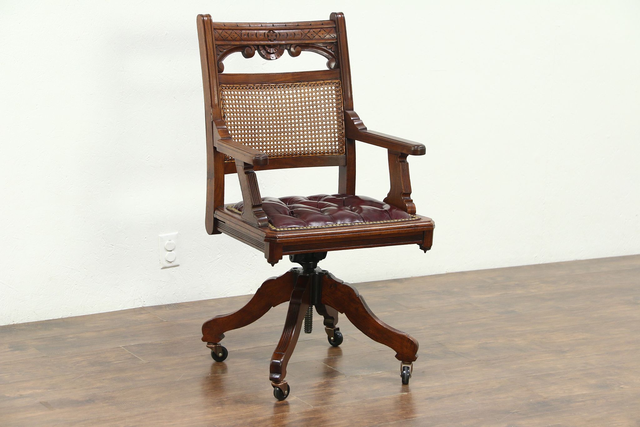 Sold Victorian Eastlake Walnut Antique Swivel Library Desk Chair