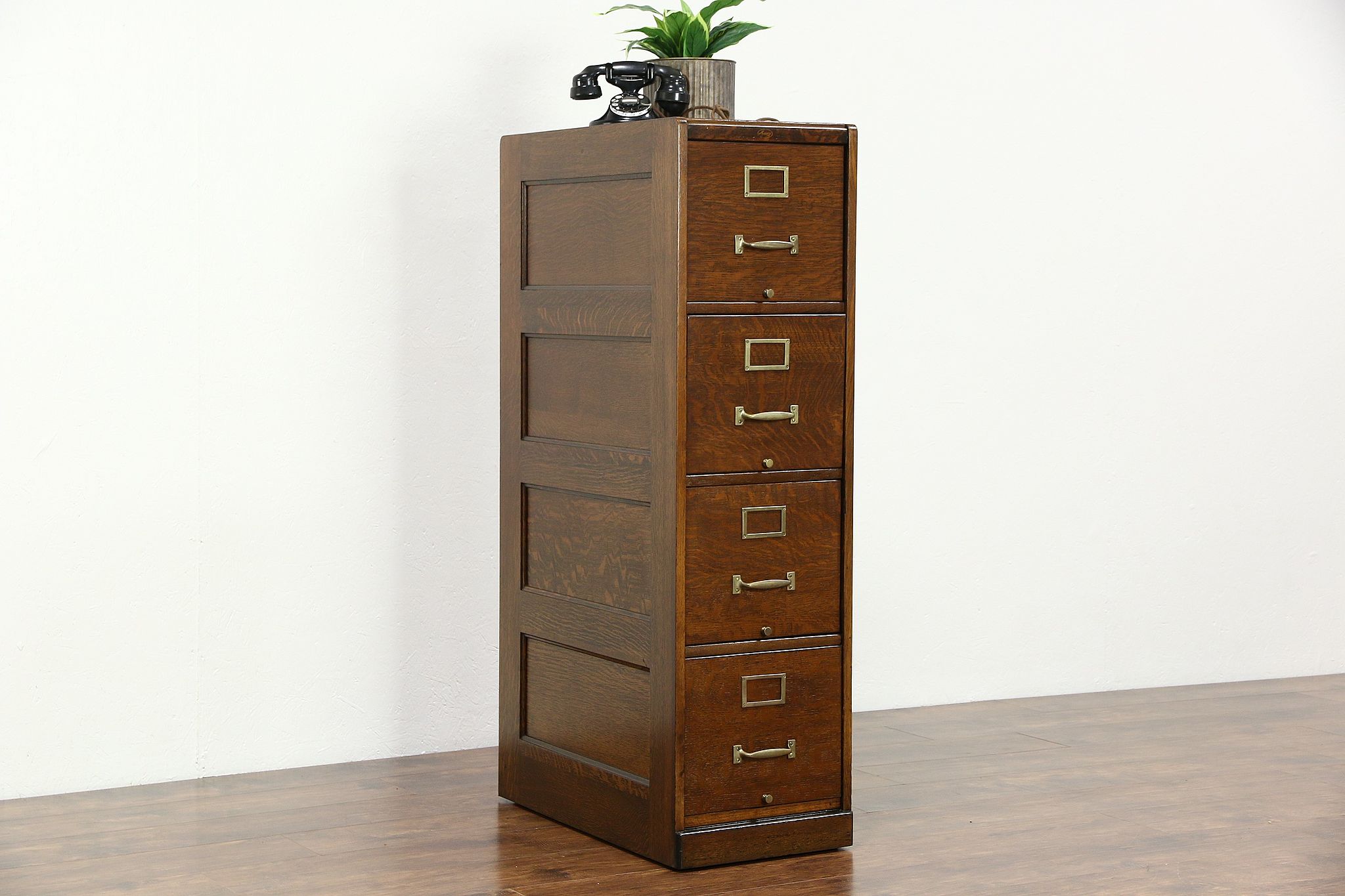 Sold Oak 1910 Library Or Office 4 Drawer File Cabinet Signed