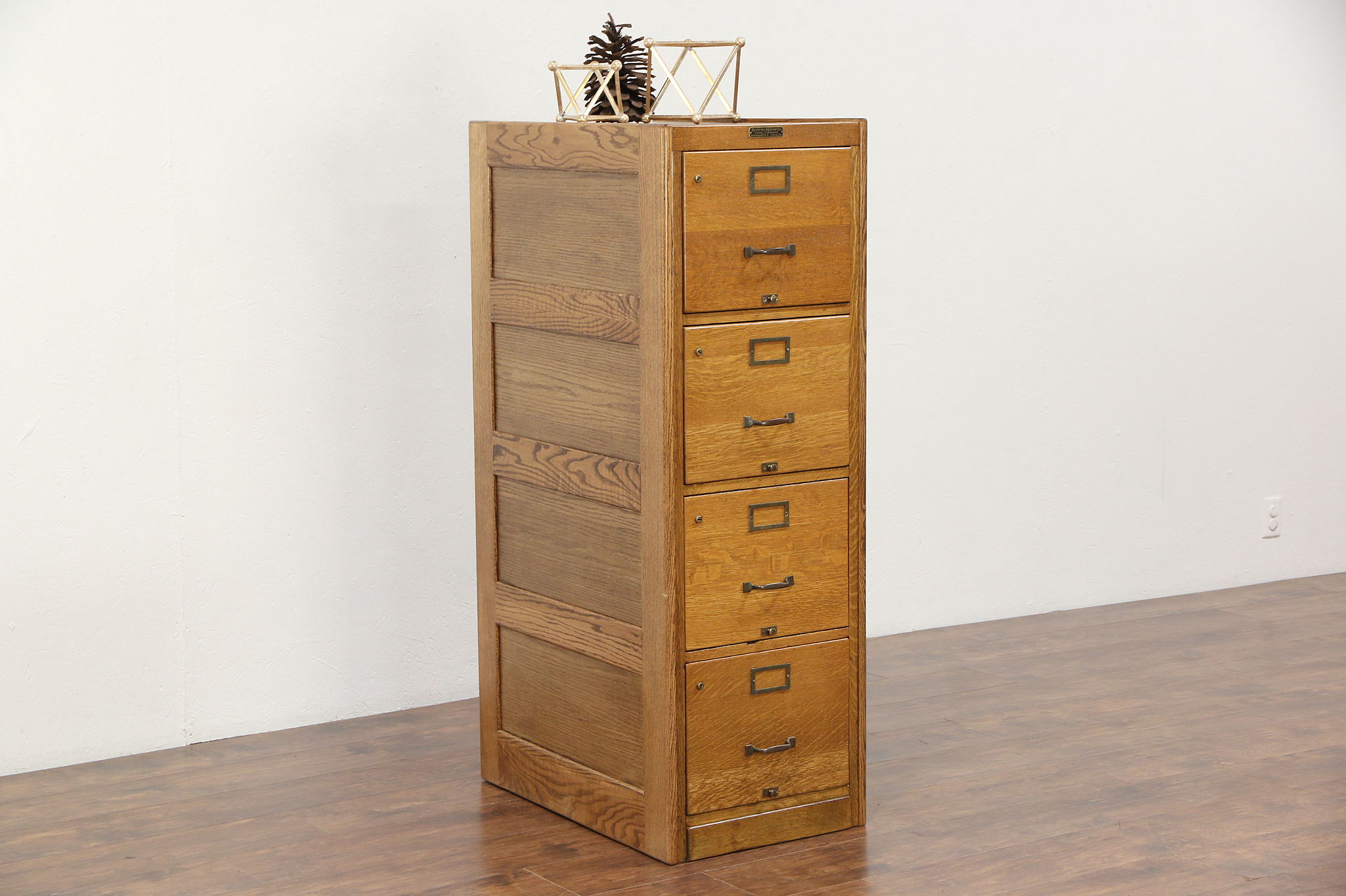 Sold Oak 1920 Antique 4 Drawer File Cabinet Signed Browne Morse
