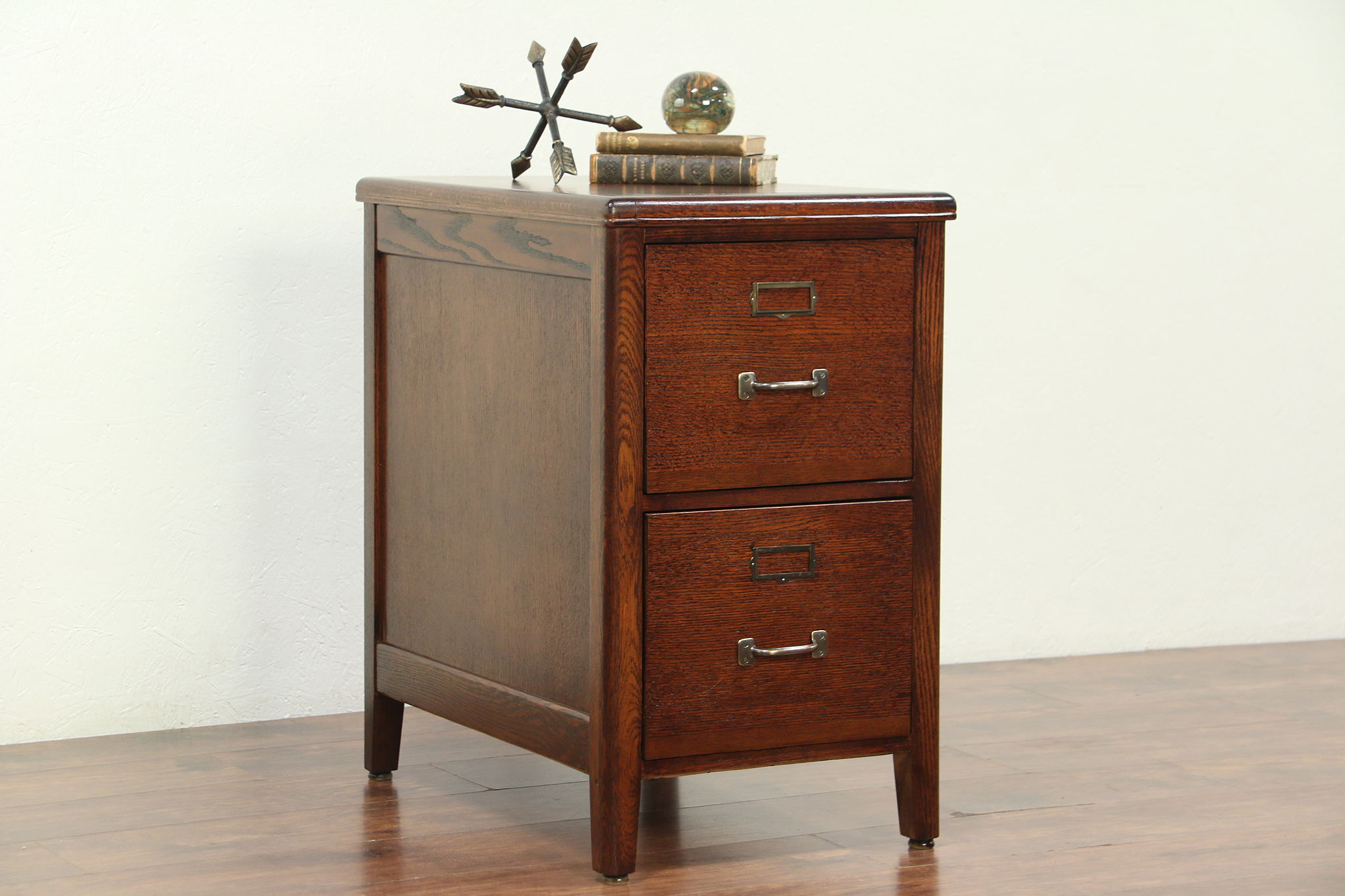 Sold Oak 2 Drawer 1940 Vintage Desk Height File Cabinet 29087