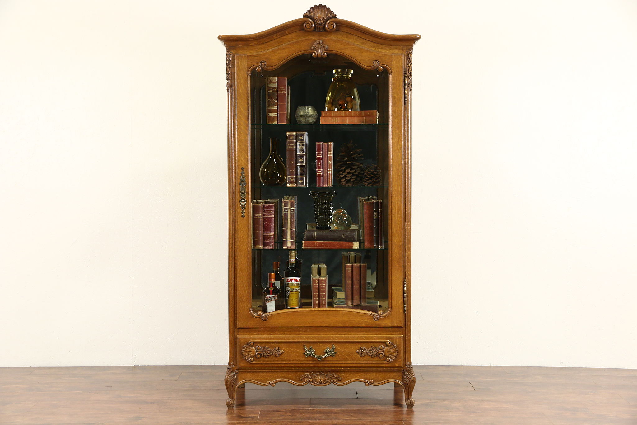 Sold Country French Carved Oak 1940 S China Or Curio Cabinet