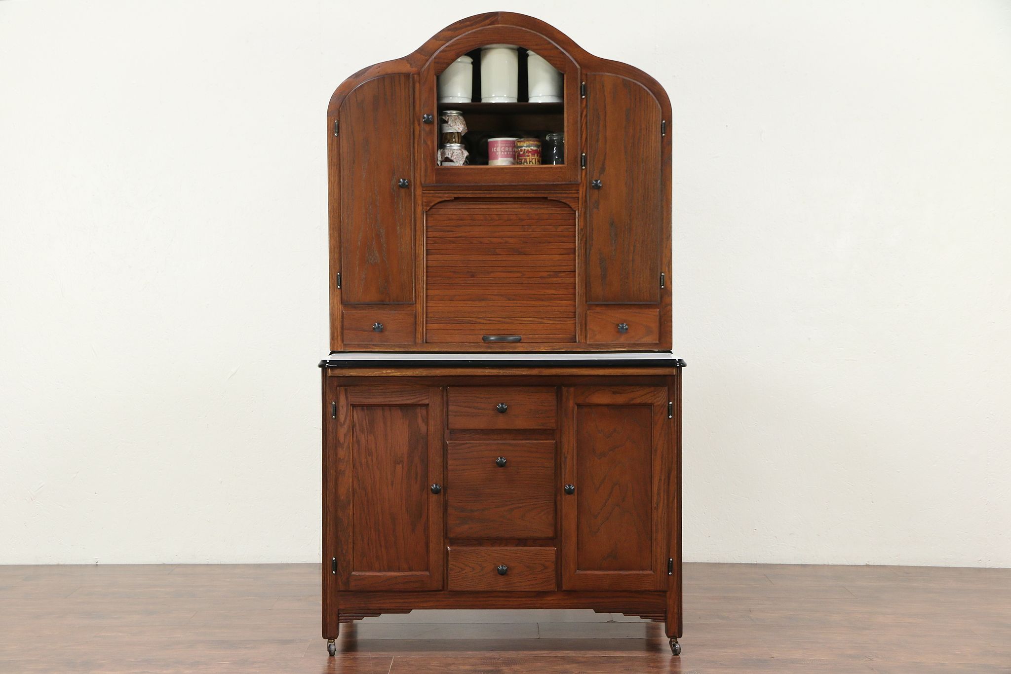 Art Deco Hoosier Oak Cabinet Kitchen Pantry Roll Top Cupboard