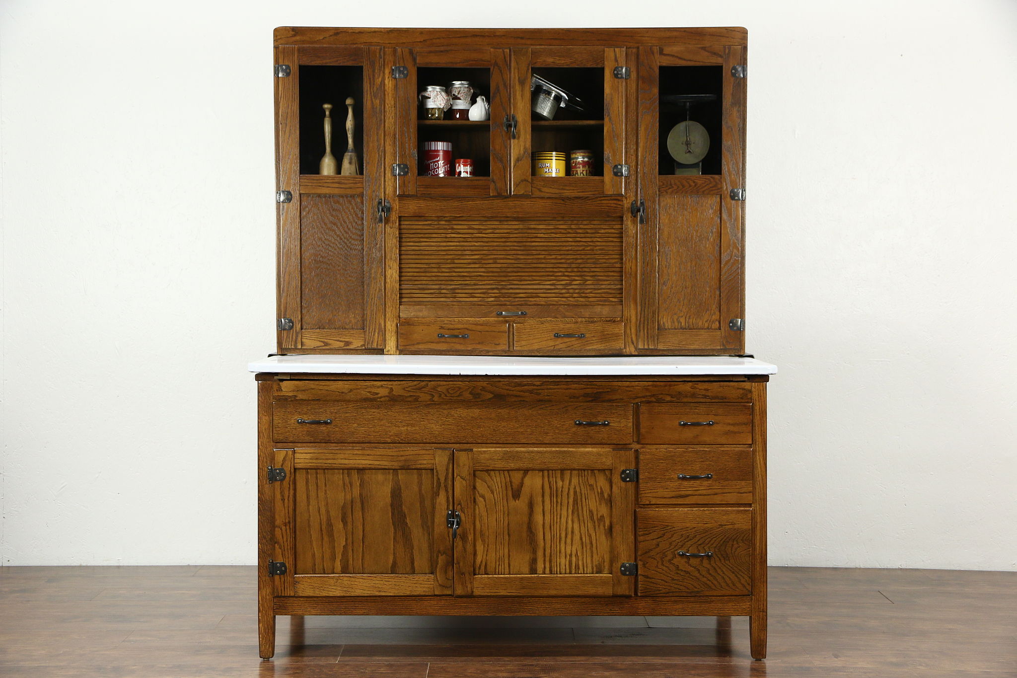 Sold Hoosier Oak Kitchen Pantry Cupboard Roll Top 1915 Antique