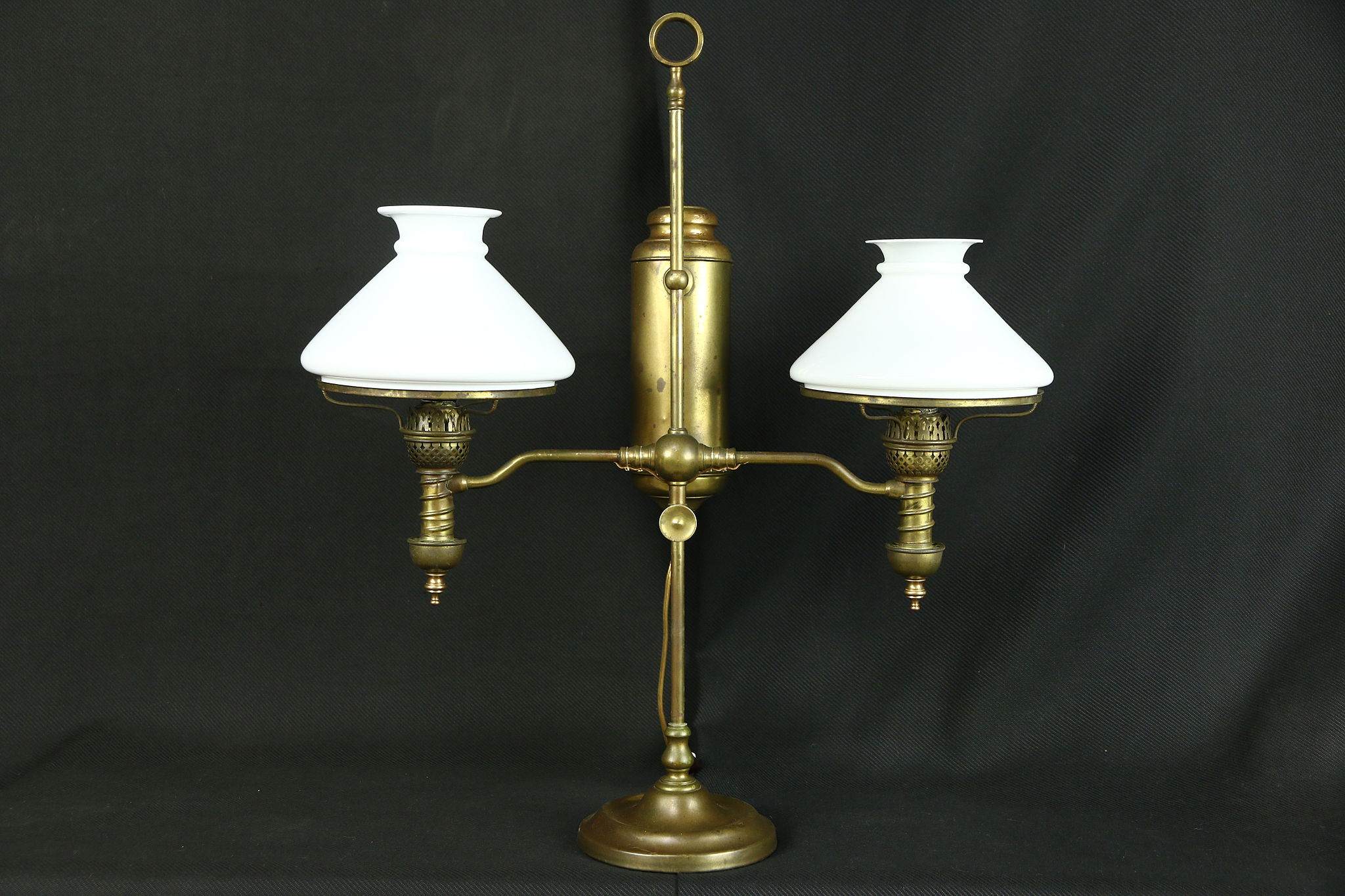 Sold Victorian Antique Double Oil Desk Lamp Milk Glass Shades