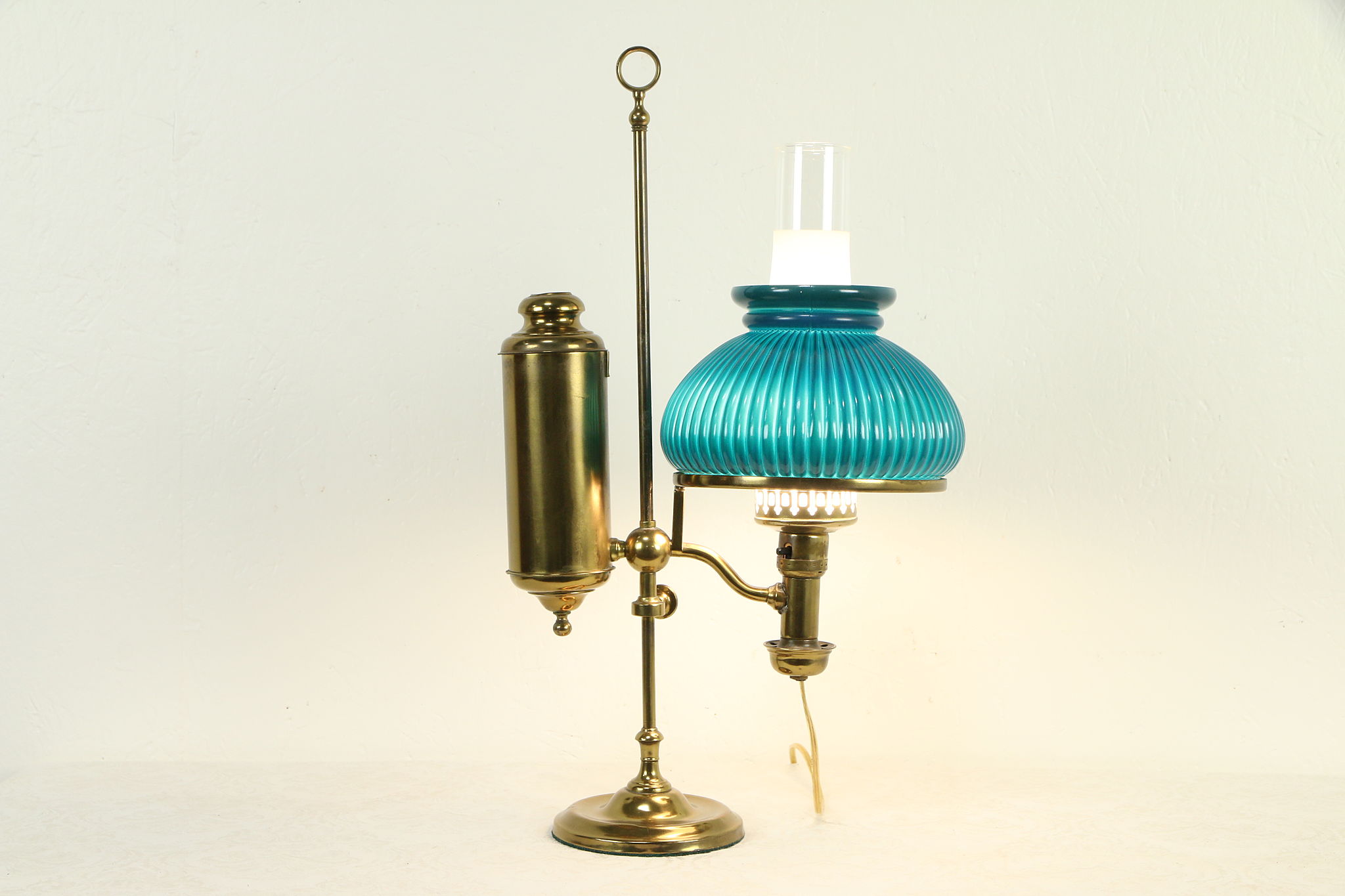 Victorian Brass Antique Student Desk Lamp Hinrichs Emerald Shade