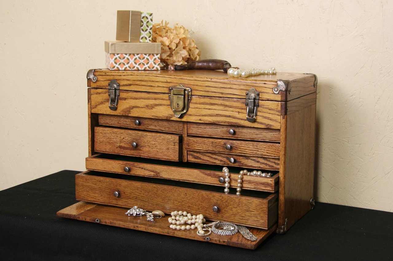 Hand Crafted Vintage Industrial Machinist Tool Box / Jewelry Box