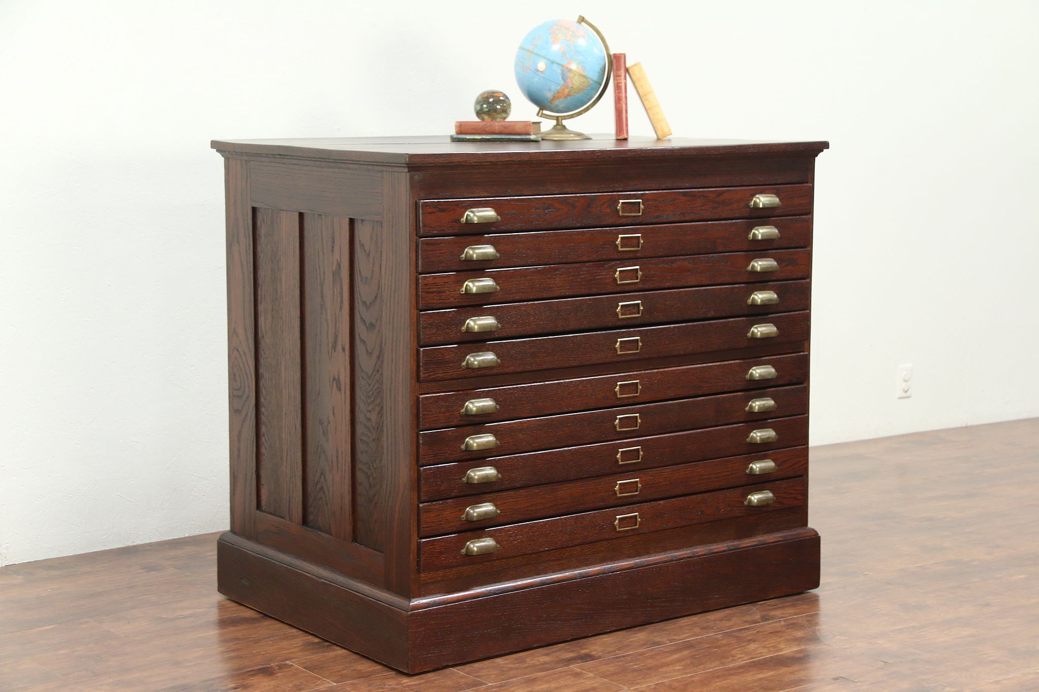 Sold Oak Antique 10 Drawer Map Chest Drawing Or Collector File