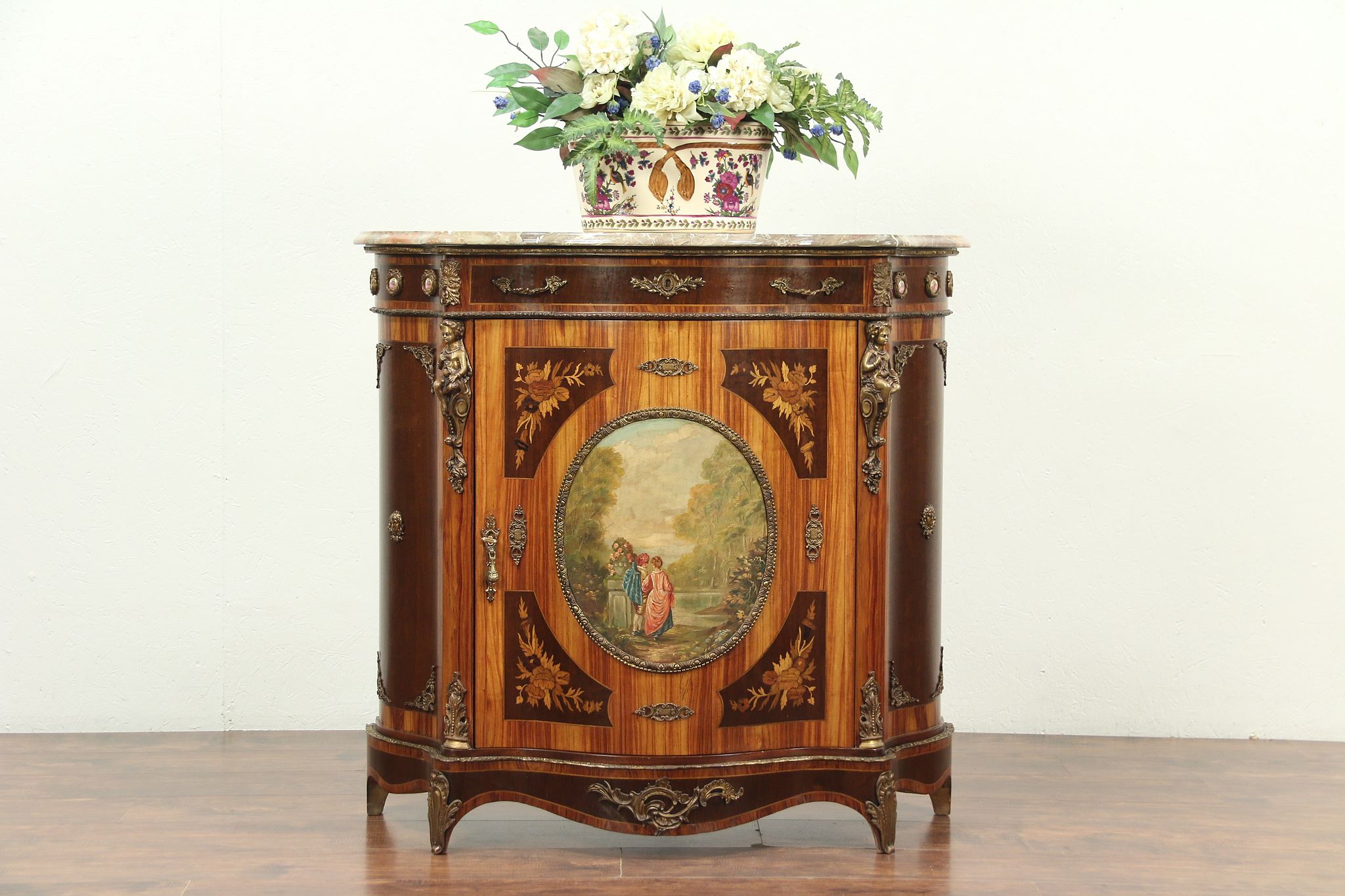 Sold Italian Vintage Hall Console Cabinet Tulipwood Marble Top