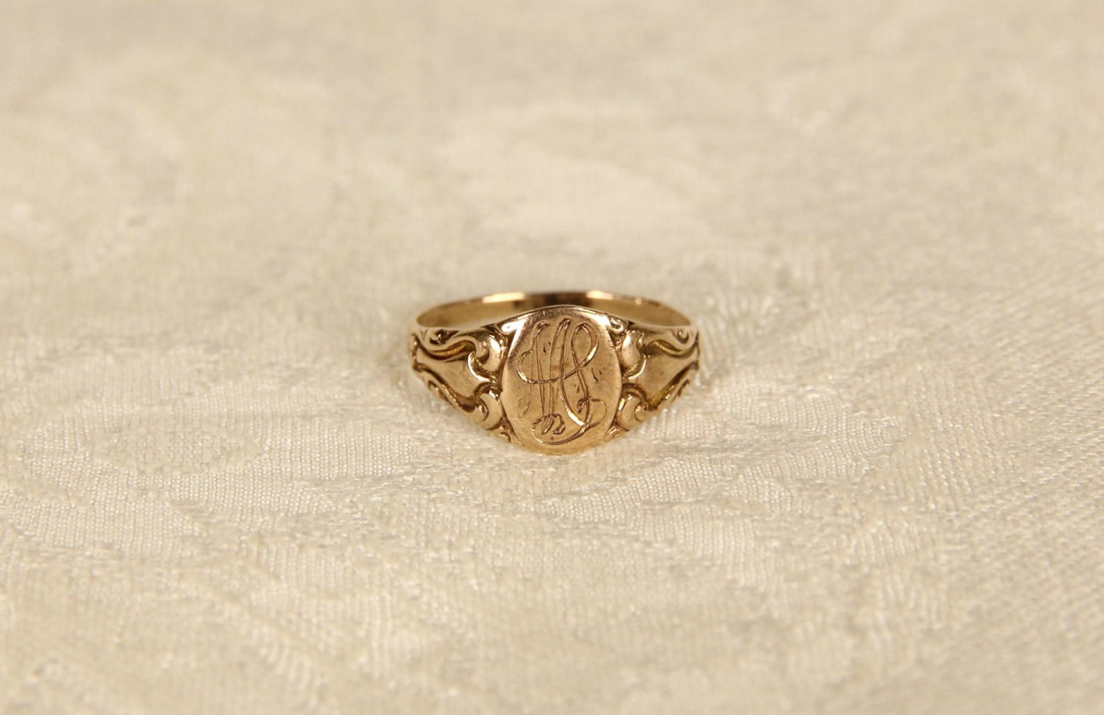 Victorian 10k Rose Gold Monogrammed Antique 1880's Signet Ring, Size 5