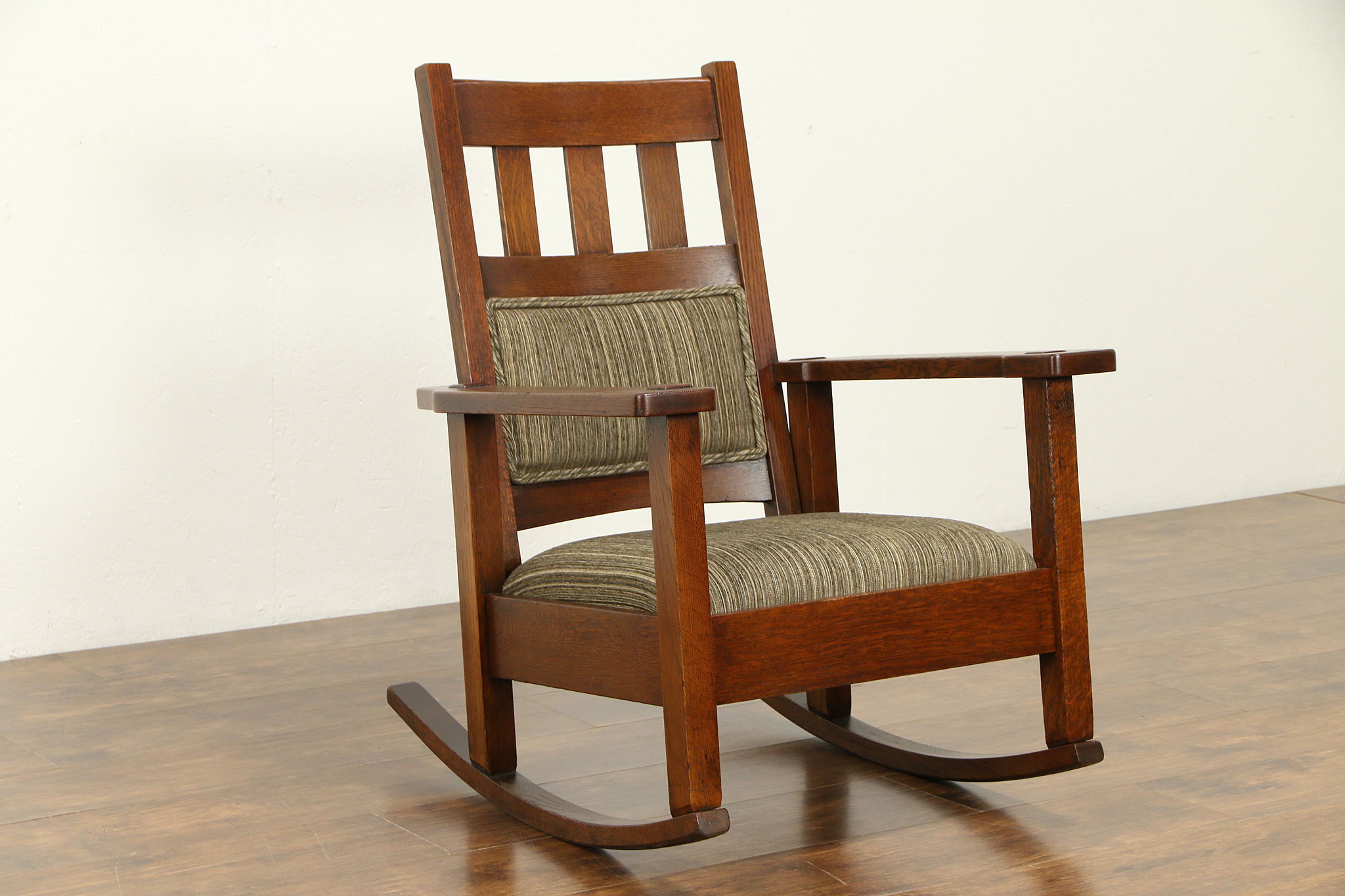 Sold Arts Crafts Mission Oak Antique Rocker Craftsman Rocking Chair 32474 Harp Gallery Antiques Furniture