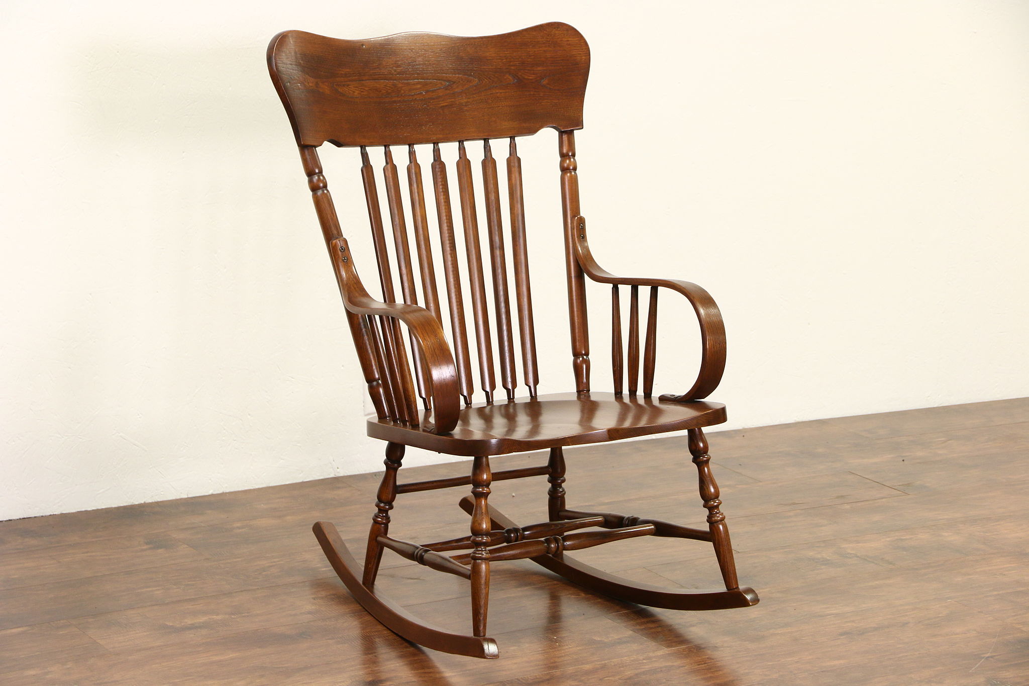 Sold Rocking Chair 1900 Antique Elm Oak Large Rocker Harp