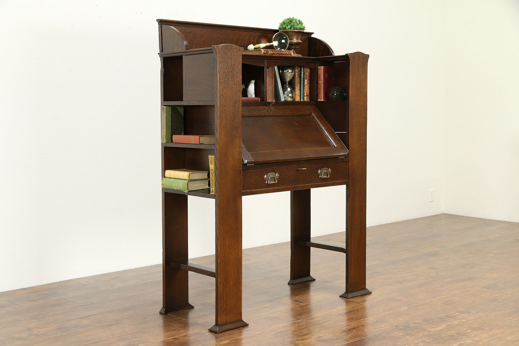 Arts Crafts Antique Craftsman Oak Secretary Desk Bookcase