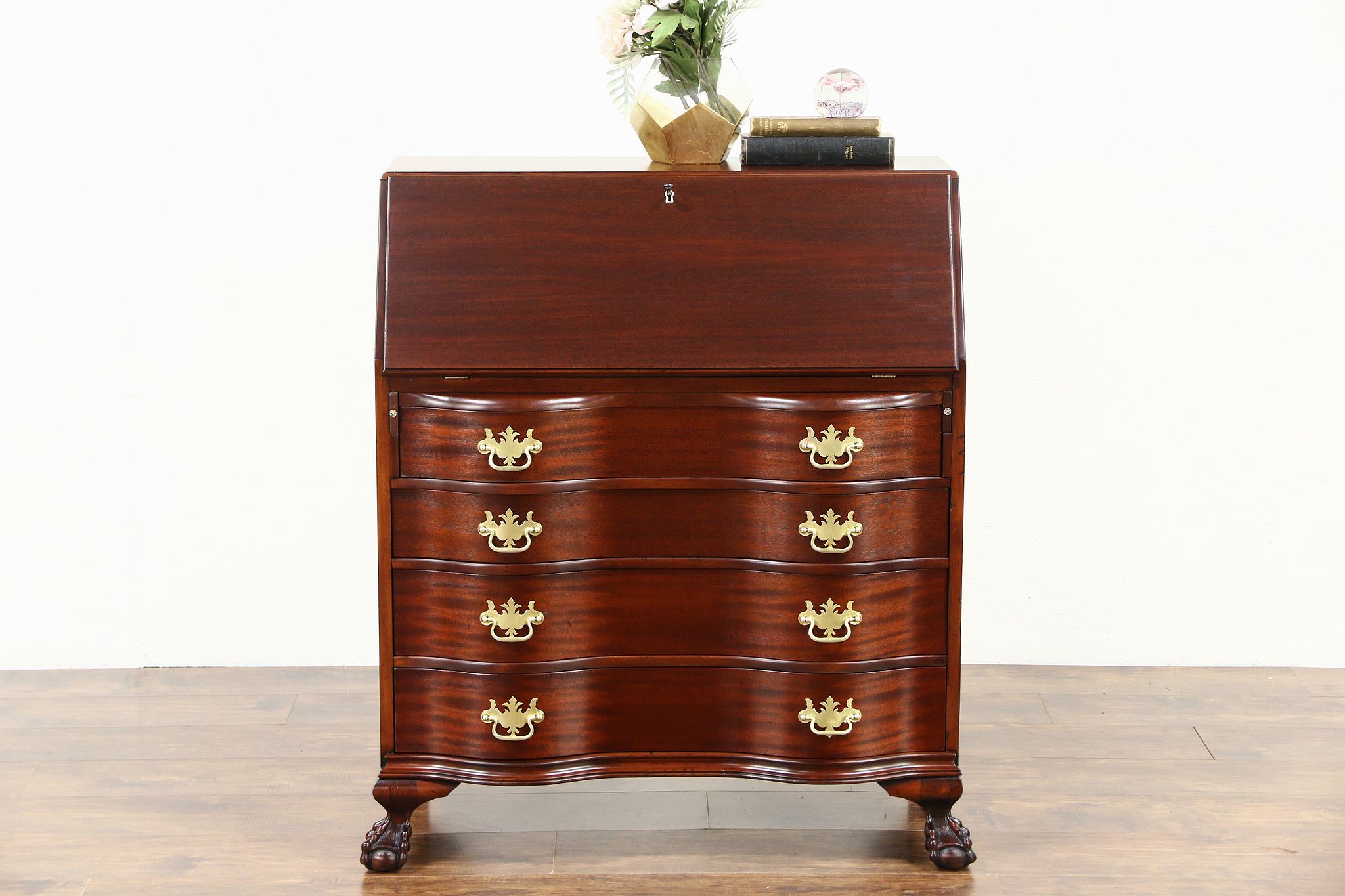 Sold Secretary Desk Mahogany 1930 S Vintage Serpentine Drawers