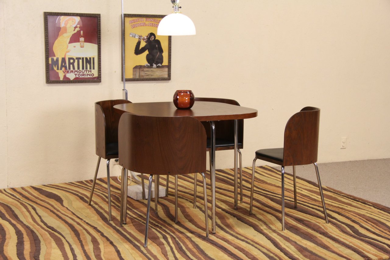Midcentury Danish Modern Game or Dining Set Table 4 Nesting Chairs