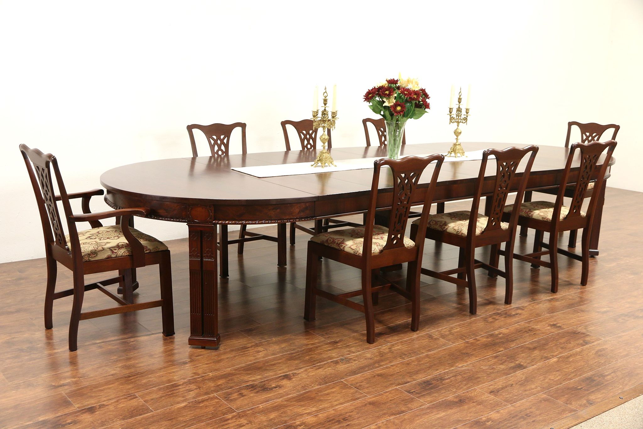 Sold Georgian 1915 Antique Mahogany Dining Set 5 Table Extends 12 1 2 8 Chairs Harp Gallery Antiques Furniture