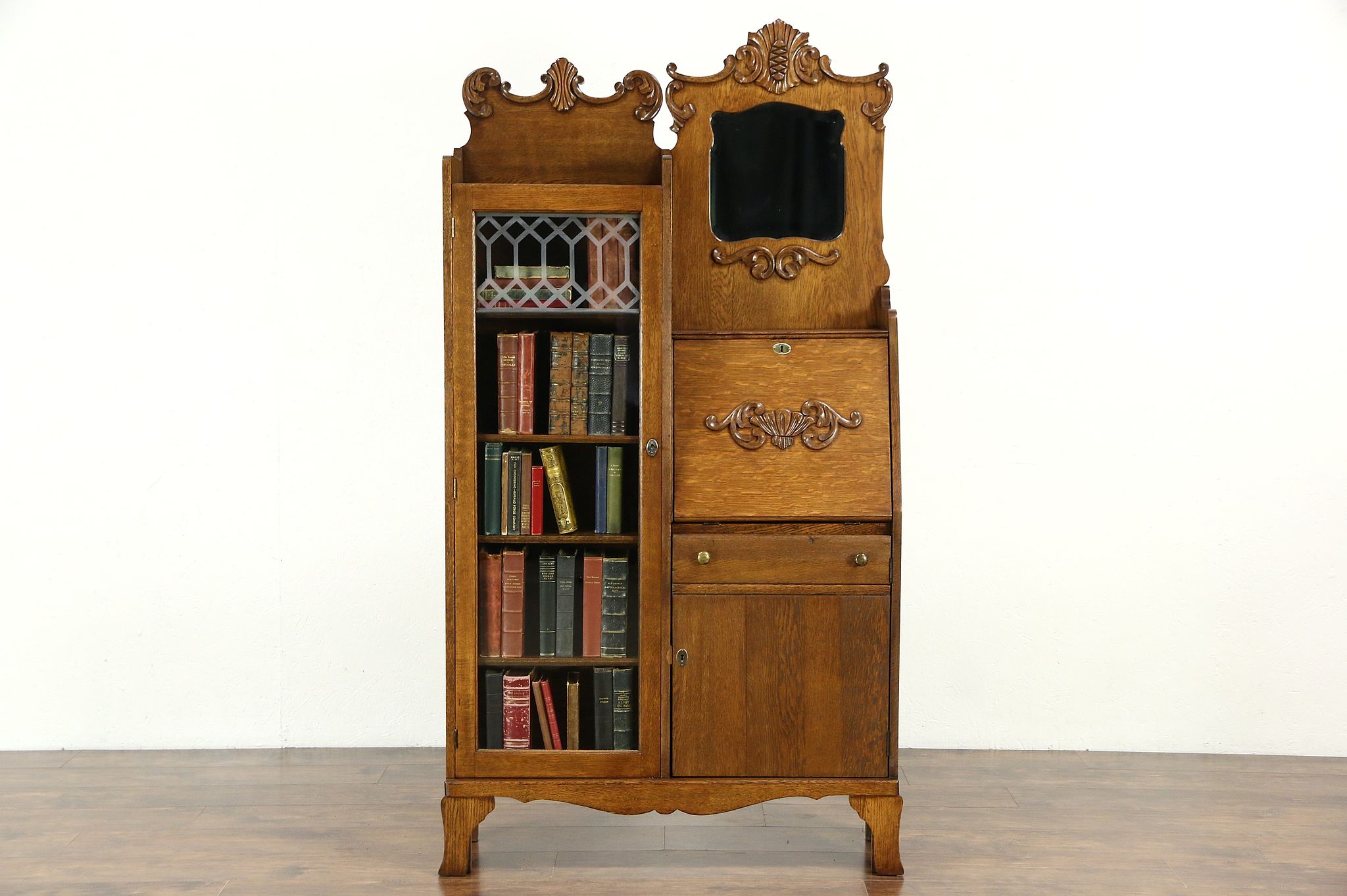 Sold Victorian Oak Antique Side By Side Secretary Desk Bookcase