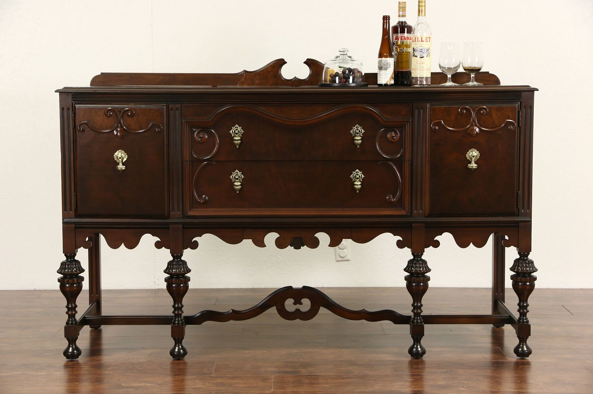 English Tudor 1920 Antique Walnut Sideboard Server or Buffet