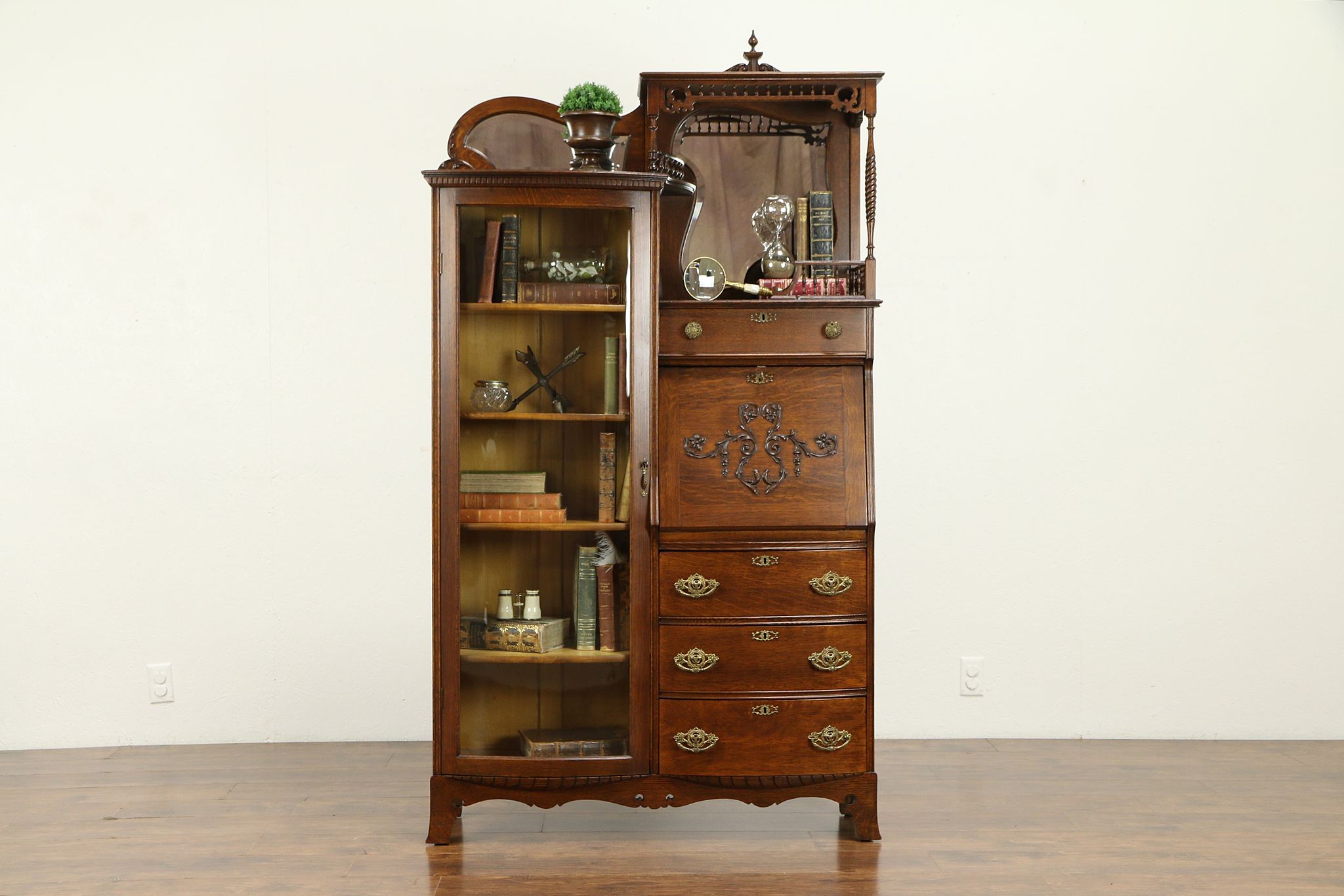 Sold Victorian Antique Oak Side By Side Secretary Desk