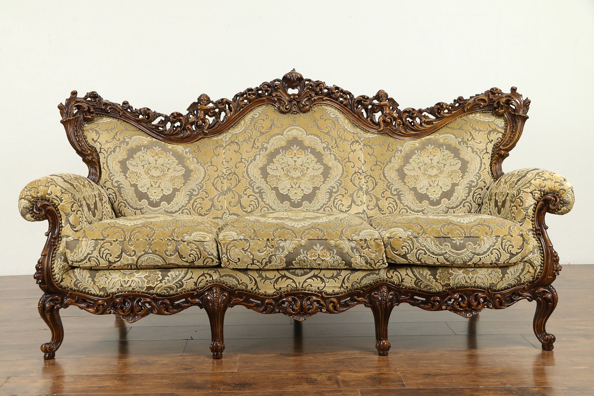 Baroque Rococo style chair chocolate color and beige wood