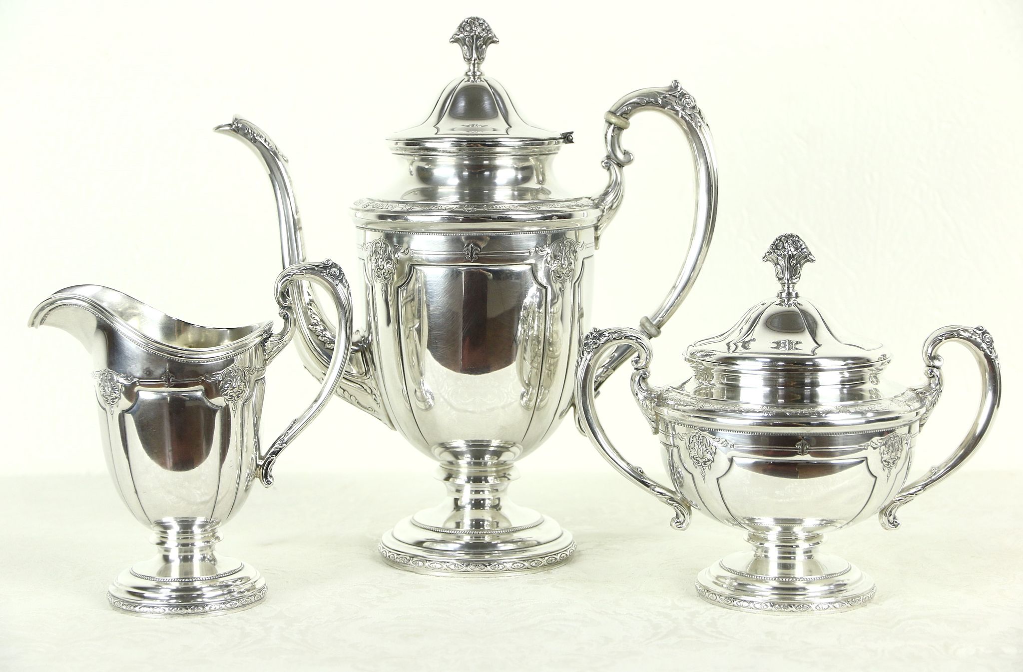 Towle Signed Sterling Silver 1920 Antique 3 Pc. Coffee Set Louis XIV Pattern