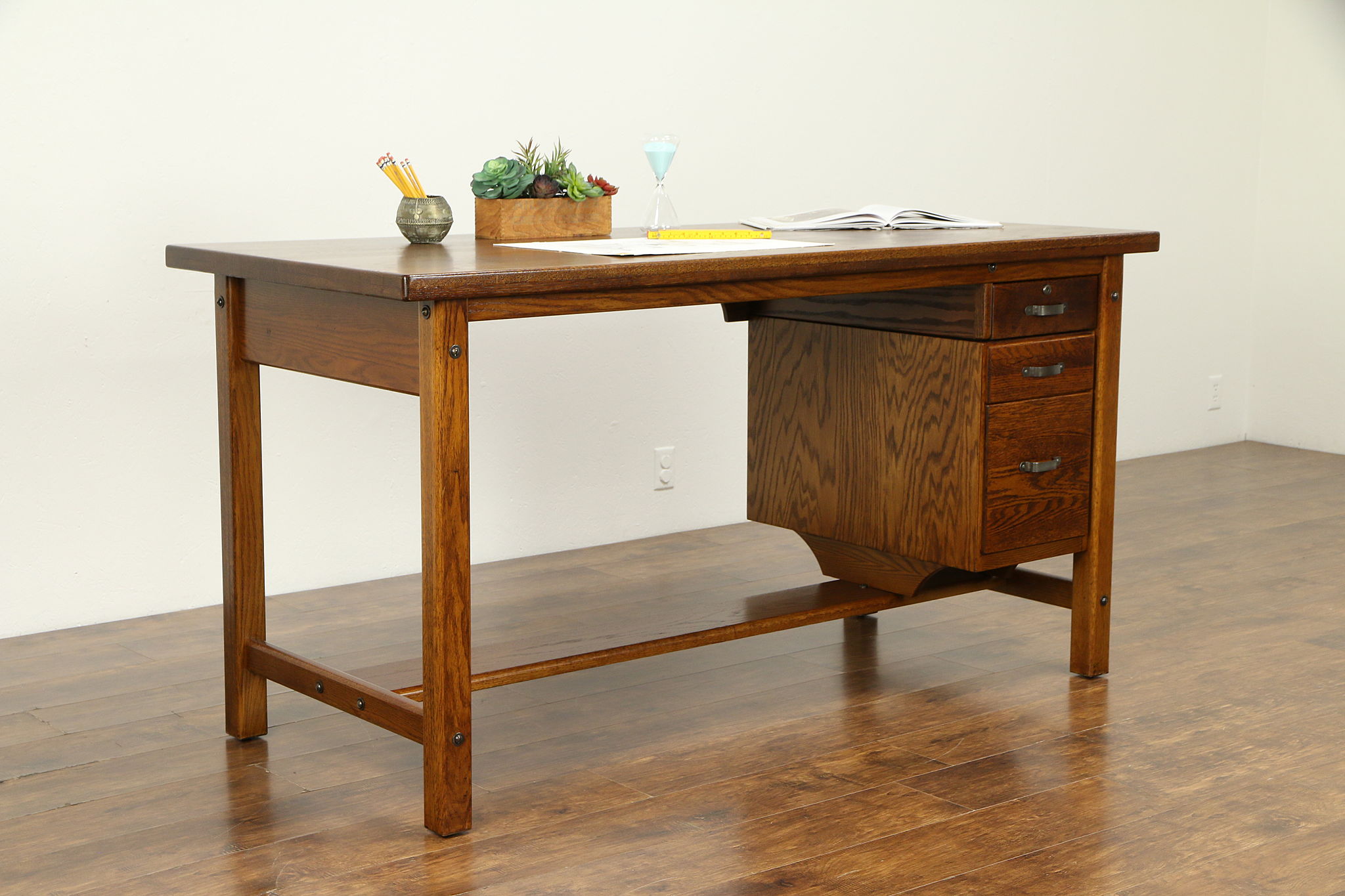 Oak Drafting Table Work Counter Kitchen Island 1940 S Vintage 6