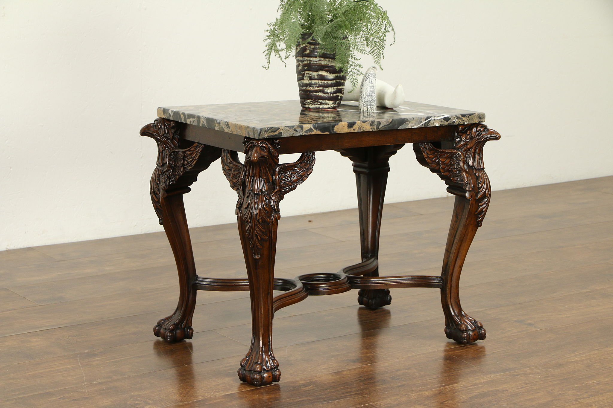 Sold Marble Top Antique Walnut Coffee Table Carved Eagle Legs 32567 Harp Gallery Antiques Furniture