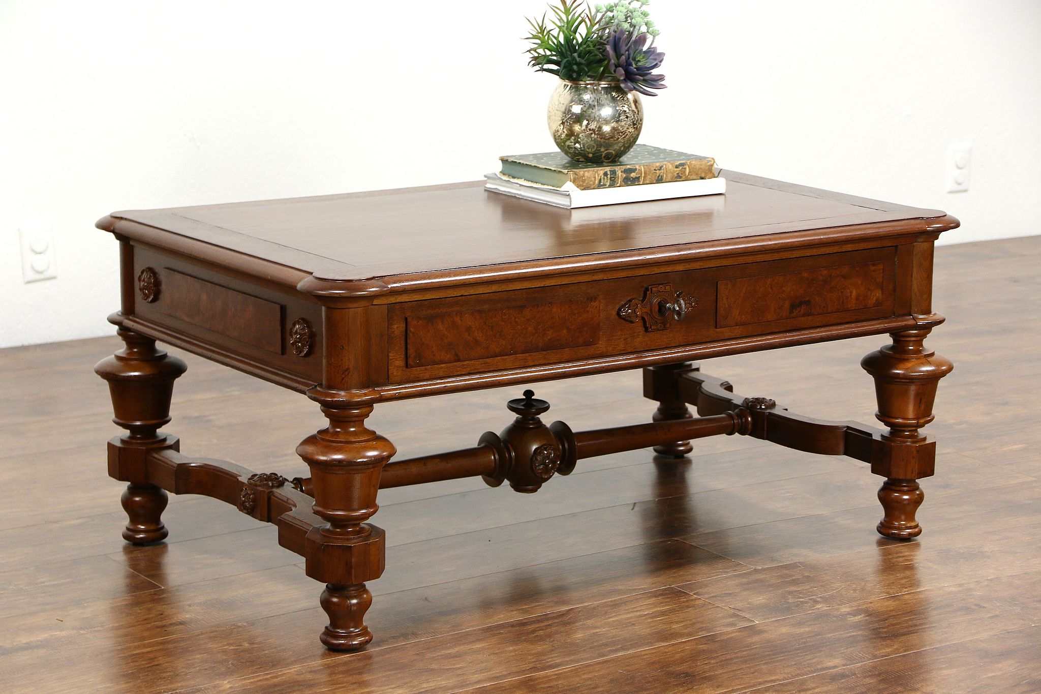 Coffee Table from Shortened 1870 Antique Victorian Library Table