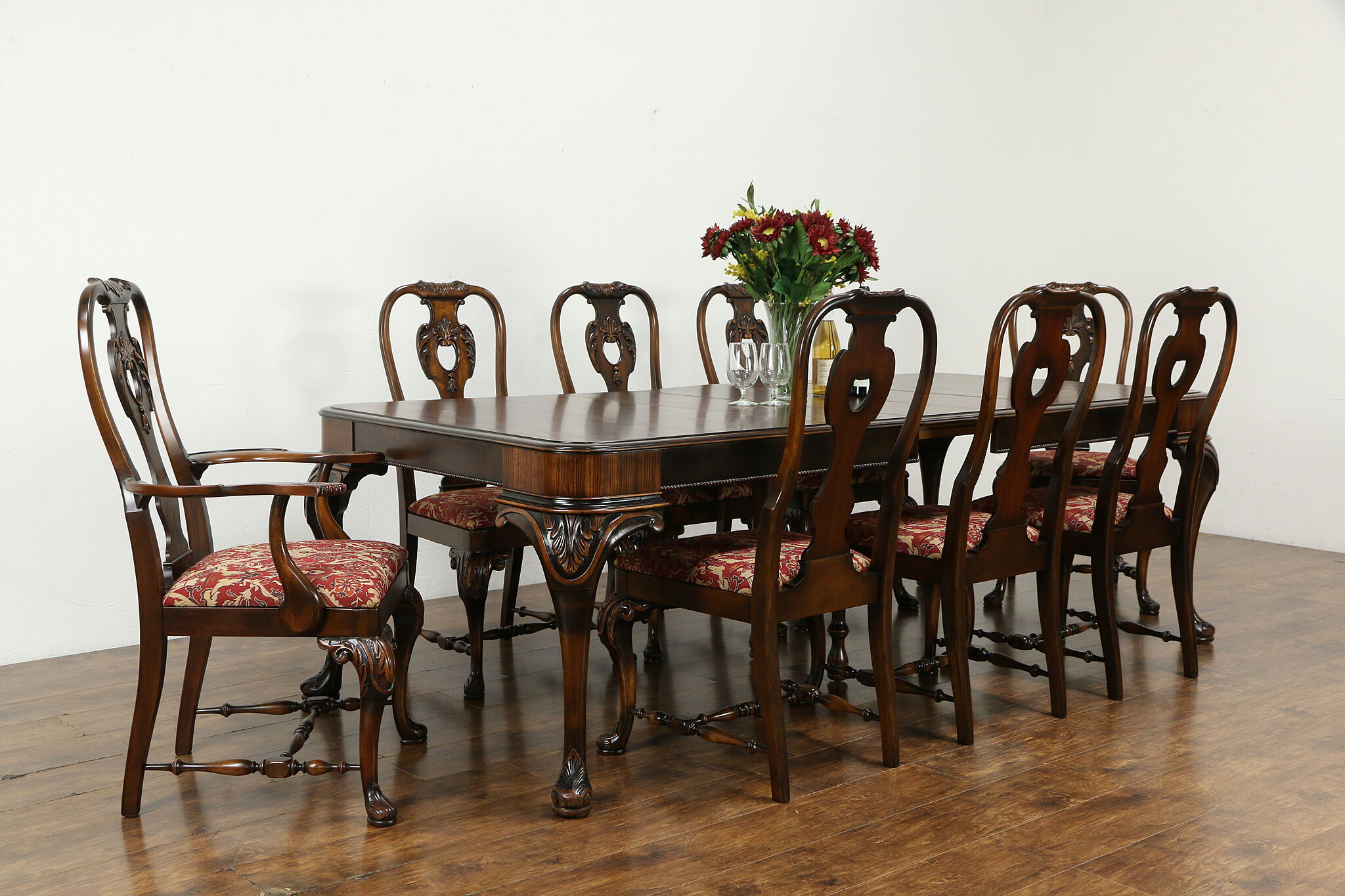 Sold Renaissance Antique Dining Set Table 3 Leaves 8 Chairs Berkey And Gay 34351 Harp Gallery Antiques Furniture