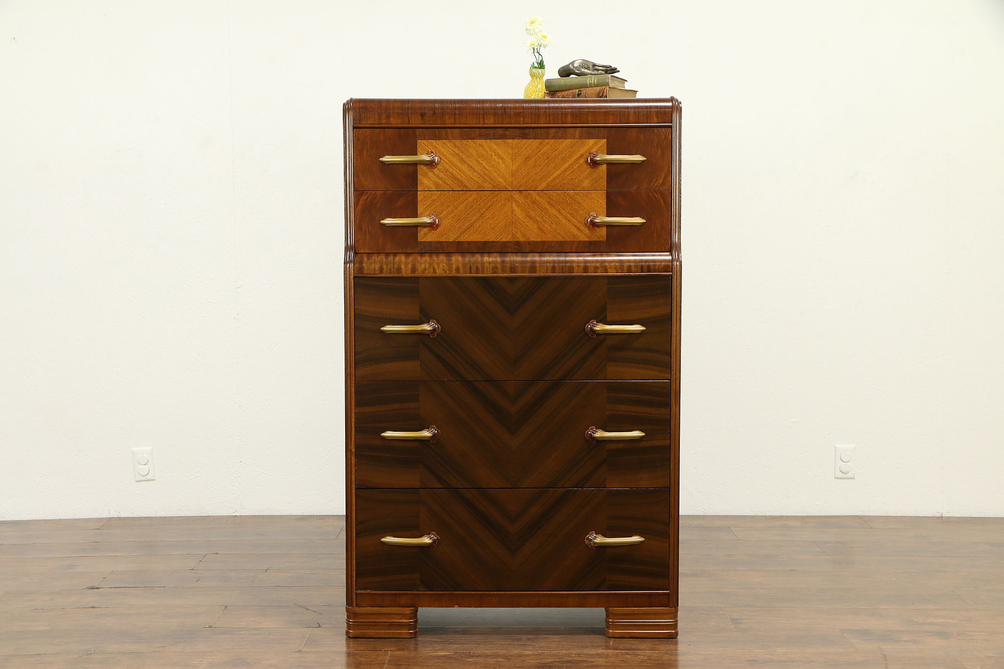 Sold Art Deco Waterfall 1930 S Vintage Tall Chest 32092 Harp